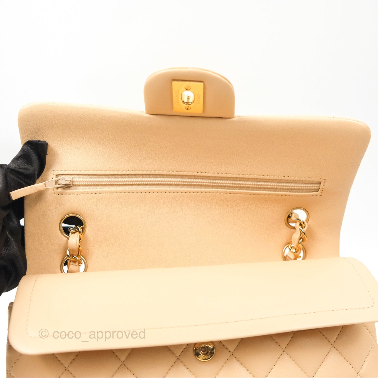 Chanel Small Quilted Classic Flap Beige Lambskin Gold Hardware