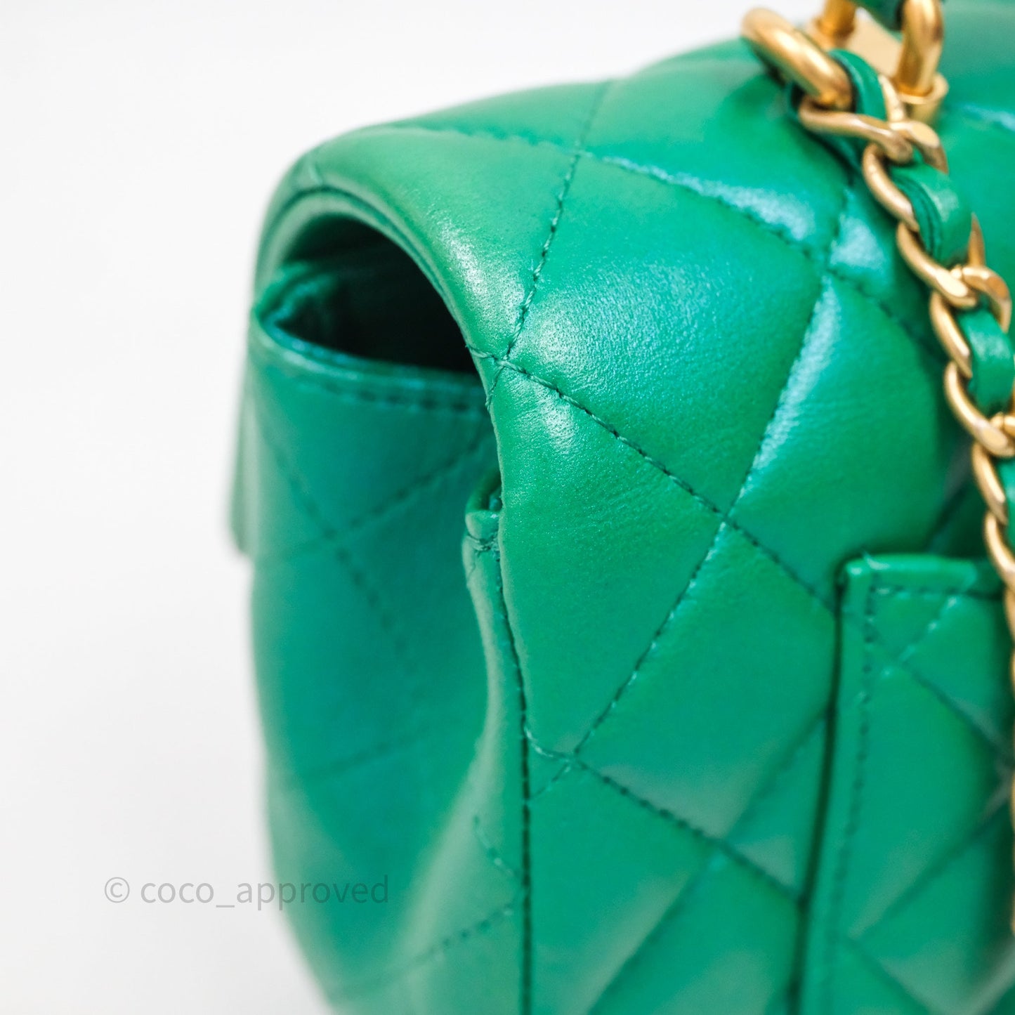 Chanel Top Handle Mini Rectangular Flap Bag Iridescent Green Lambskin Aged Gold Hardware