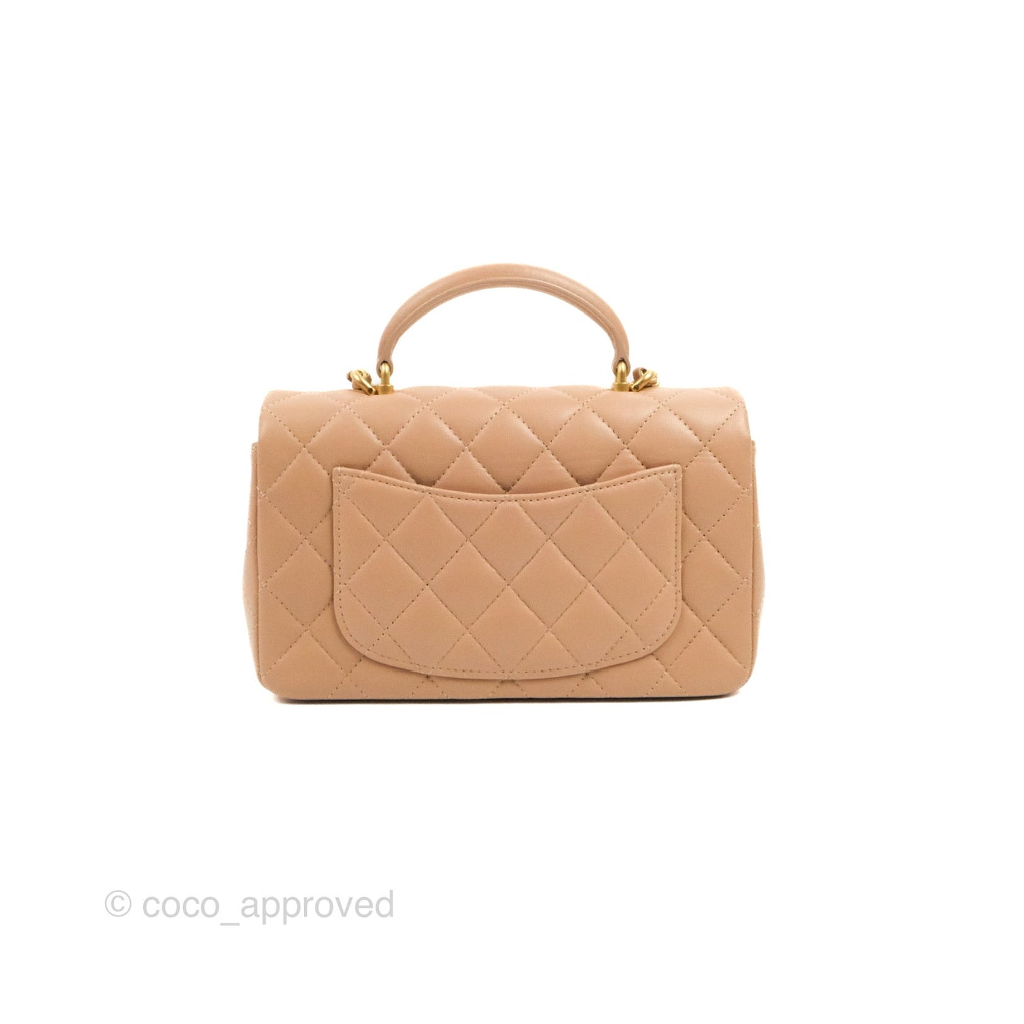 Chanel Top Handle Mini Rectangular Flap Bag Beige Lambskin Gold Hardware