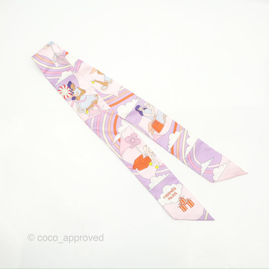 Hermes Silk Carres Volants Twilly Lilas/Rose Pâle/ Orange