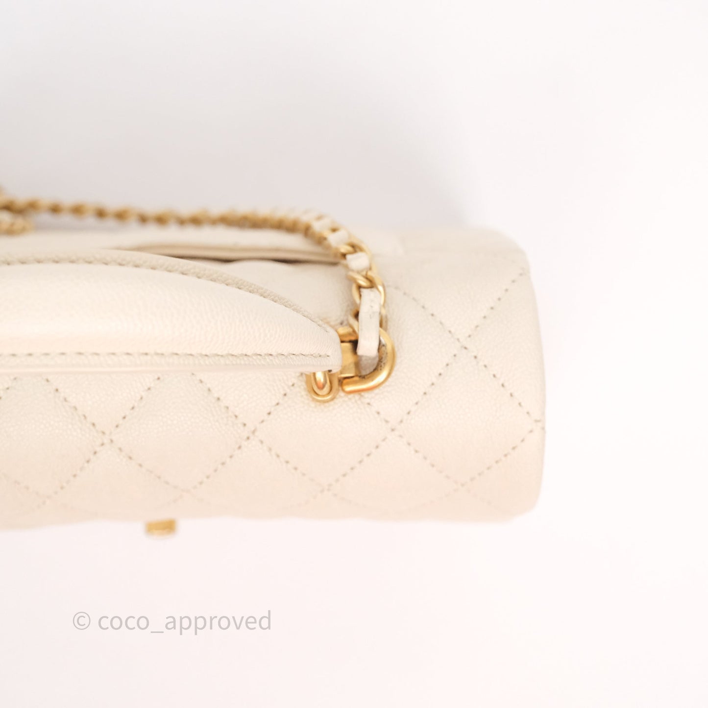 Chanel Top Handle Mini Rectangular Flap Bag Ivory Beige Caviar Gold Hardware