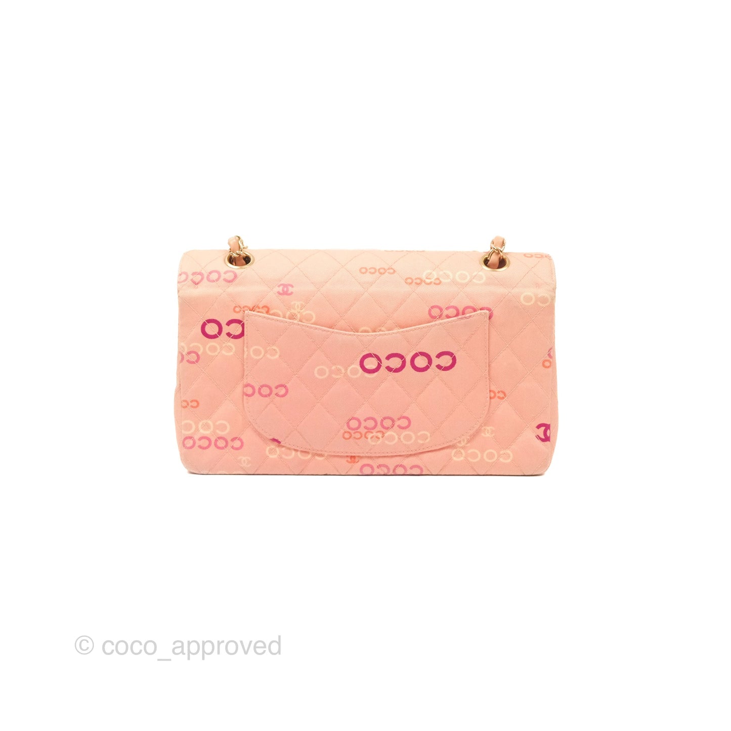 Chanel Coco Logo Medium Classic Flap Quilted Coral Pink Canvas Gold Hardware