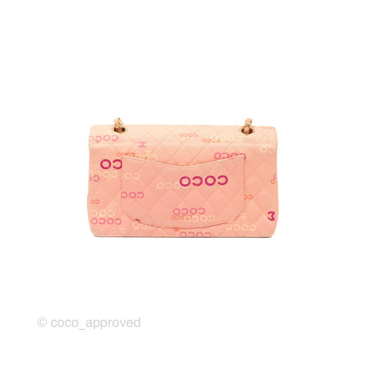 Chanel Coco Logo Medium Classic Flap Quilted Coral Pink Canvas Gold Hardware