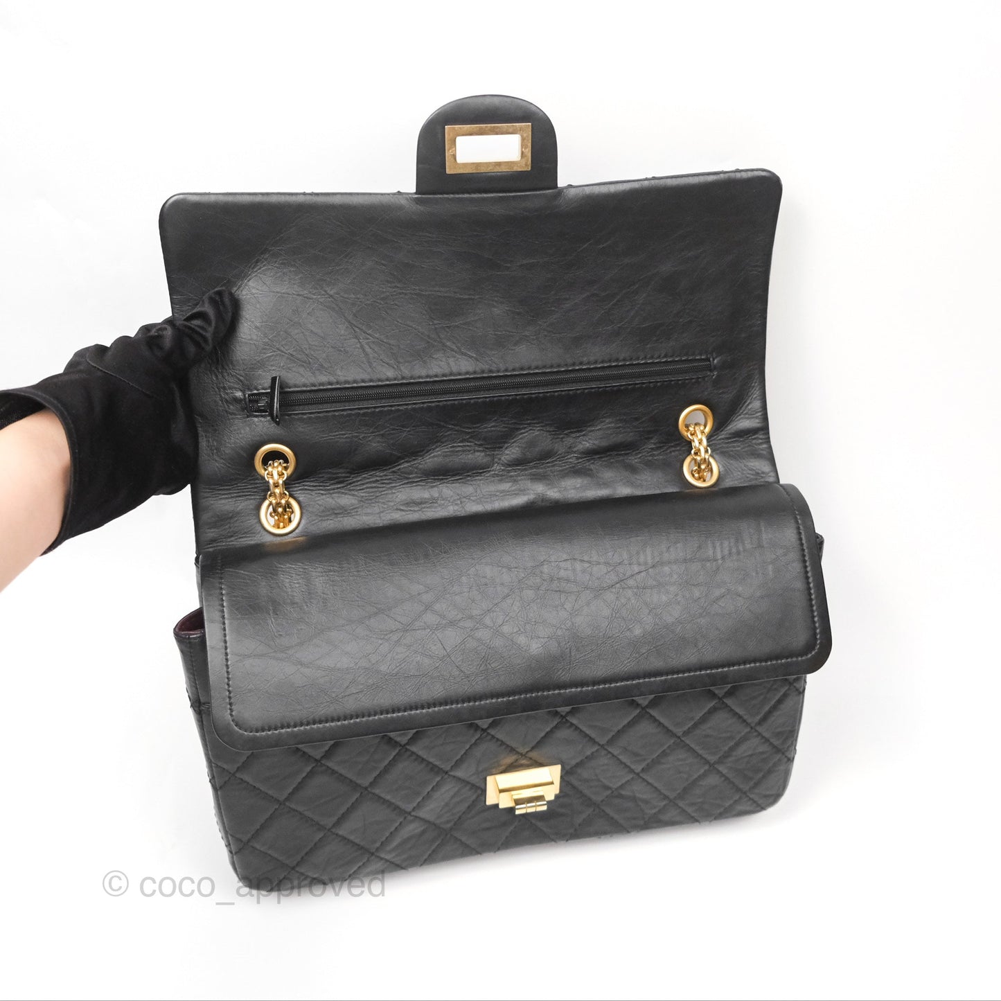 Chanel Reissue 227 Quilted Aged Calfskin Black Gold Hardware