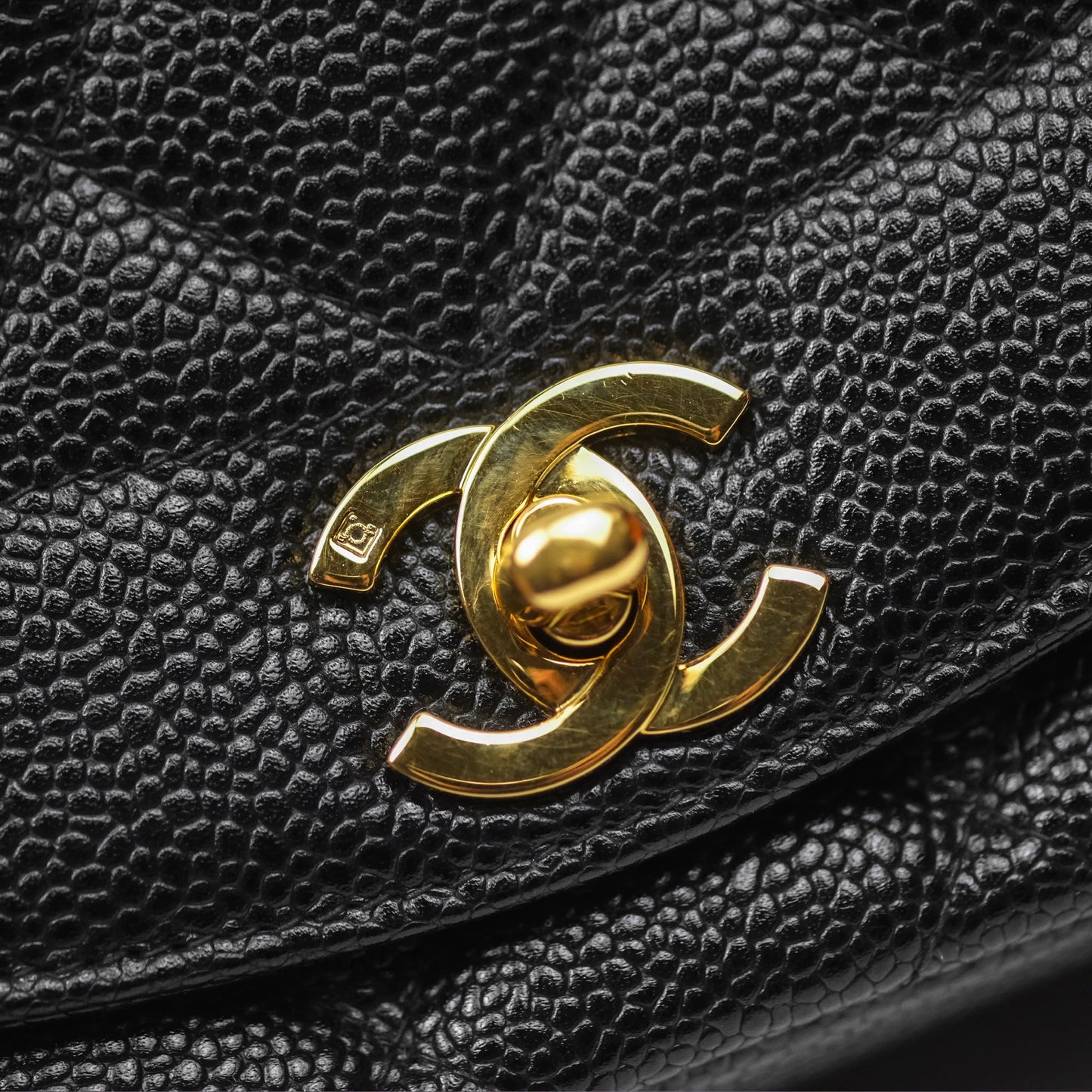 Chanel Small Vintage Quilted Classic Diana Flap Bag Black Caviar 24K Gold Hardware