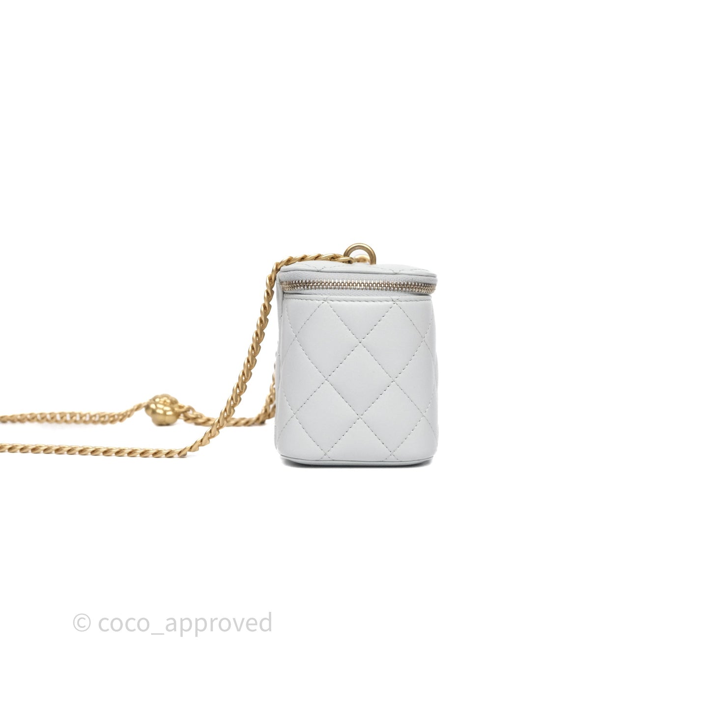 Chanel Quilted Vanity Rectangular with Camellia Adjustable Chain Blue Grey Lambskin Aged Gold Hardware