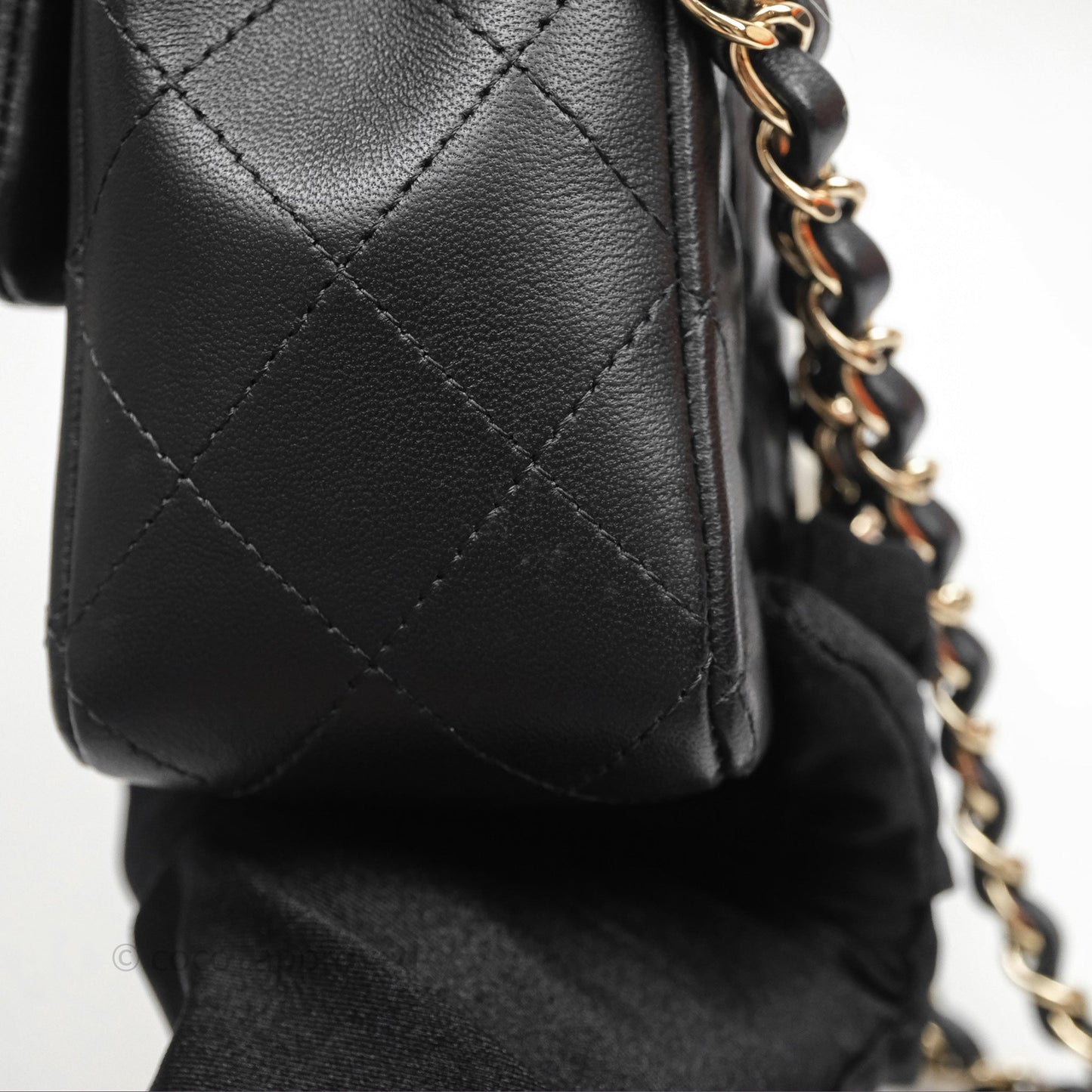 Chanel Mini Rectangular Flap Quilted Black White Lambskin Gold Hardware