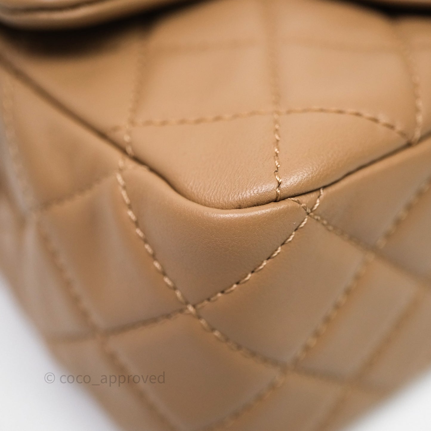 Chanel Pearl Crush Mini Square Quilted Beige Lambskin Aged Gold Hardware