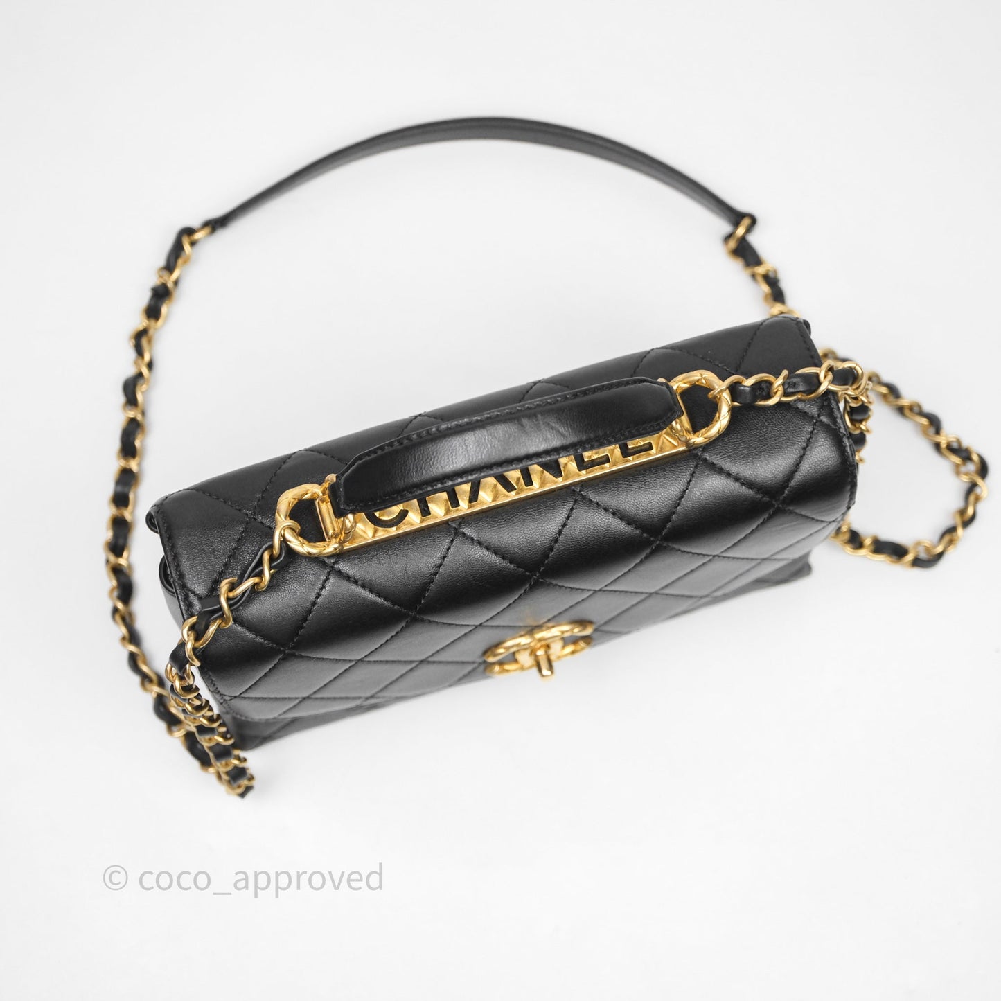 Chanel Trendy Spirit Top Handle Black Flap Bag Calfskin Gold Hardware