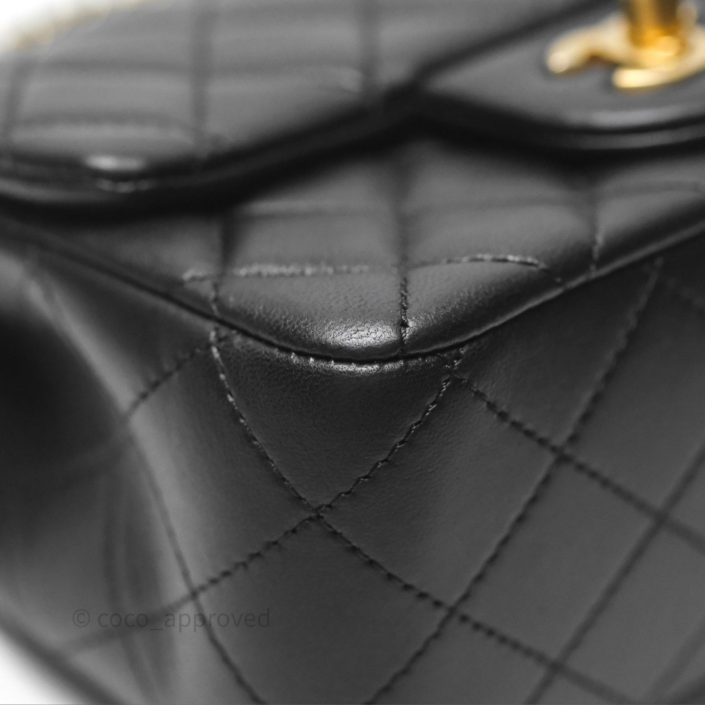Chanel Pearl Crush Mini Square Quilted Black Lambskin Aged Gold Hardware