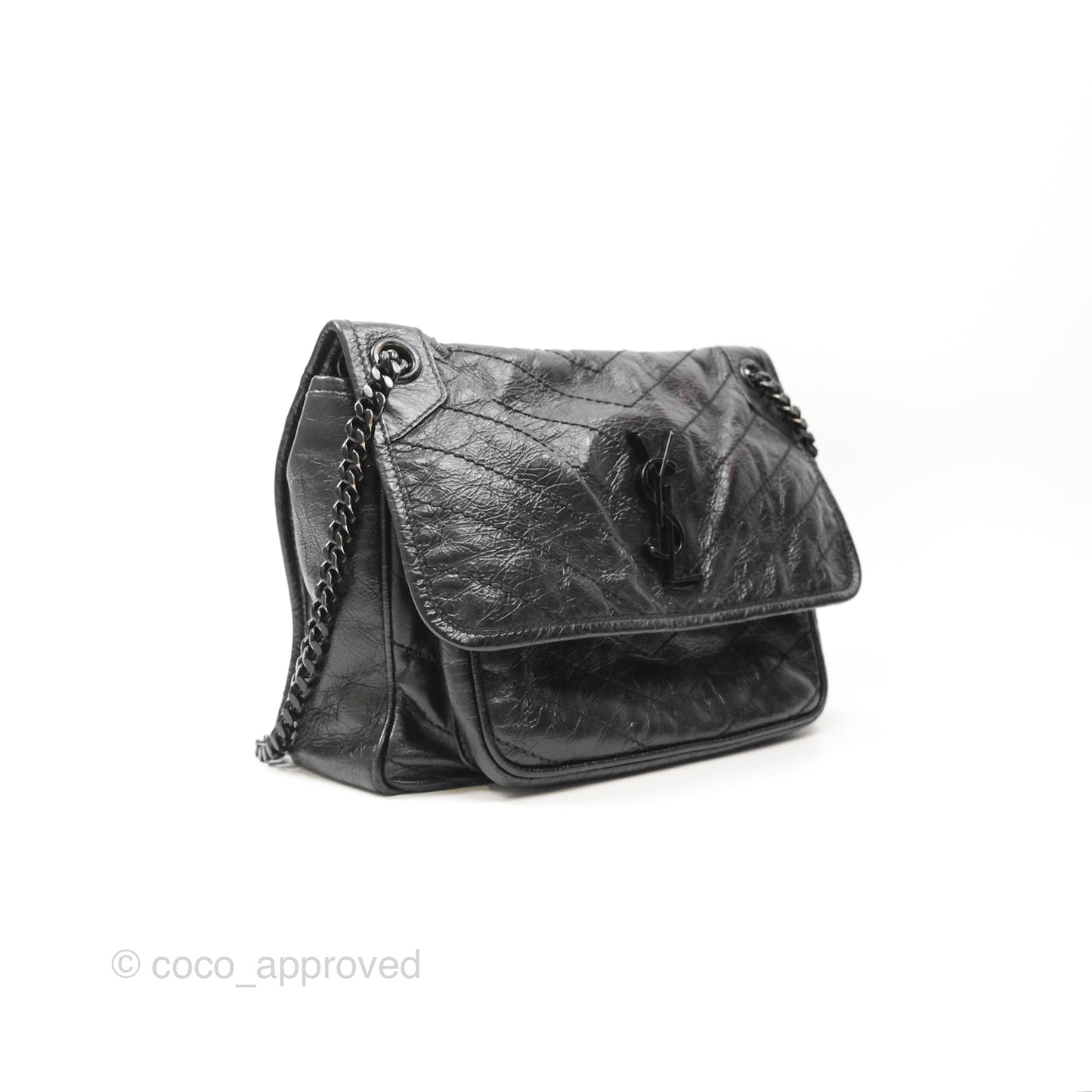 Saint Laurent Medium Niki Chain Bag Crinkled Calfskin So Black