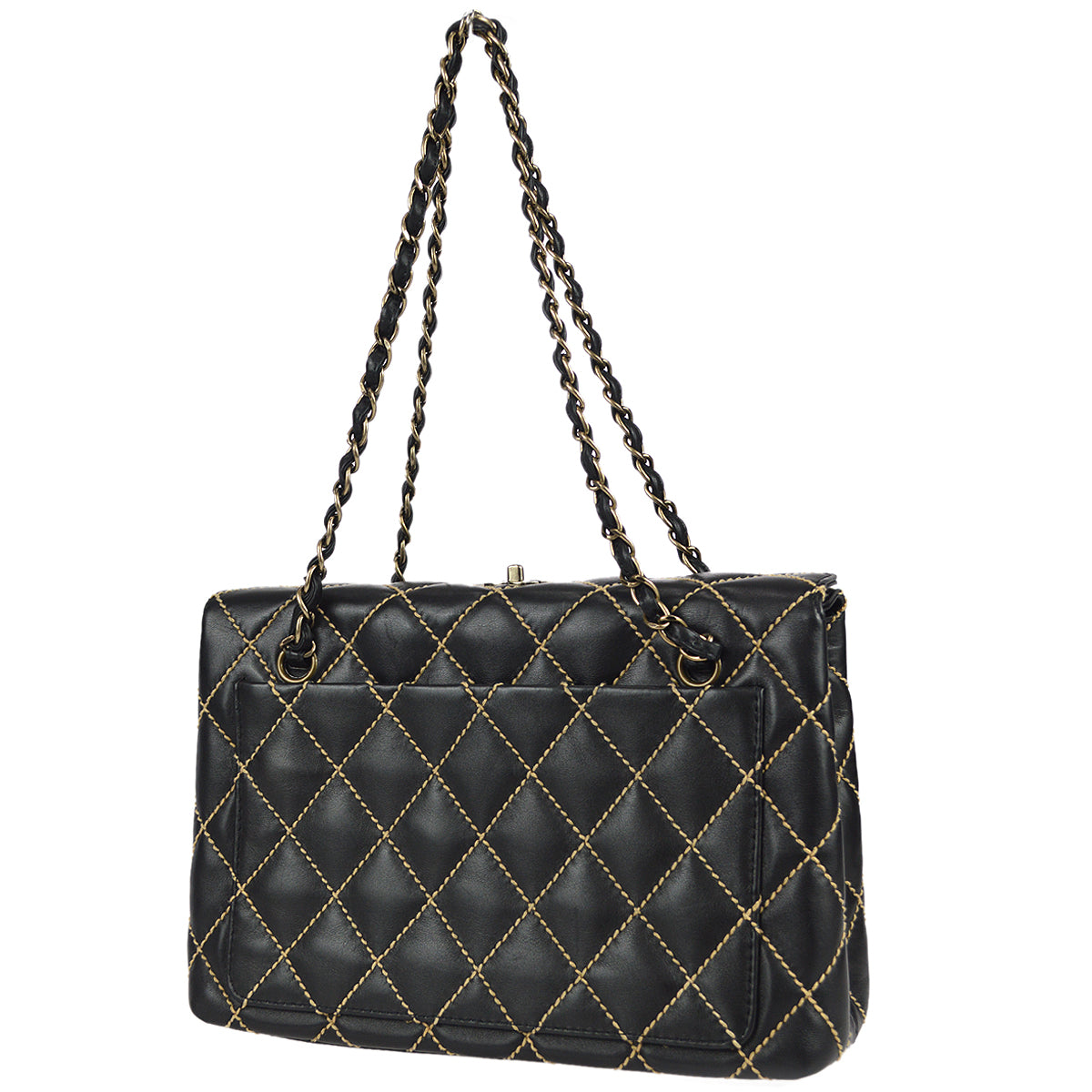 Luxury Chanel 2000-2001 Wild Stitch Chain Handbag Black Calfskin