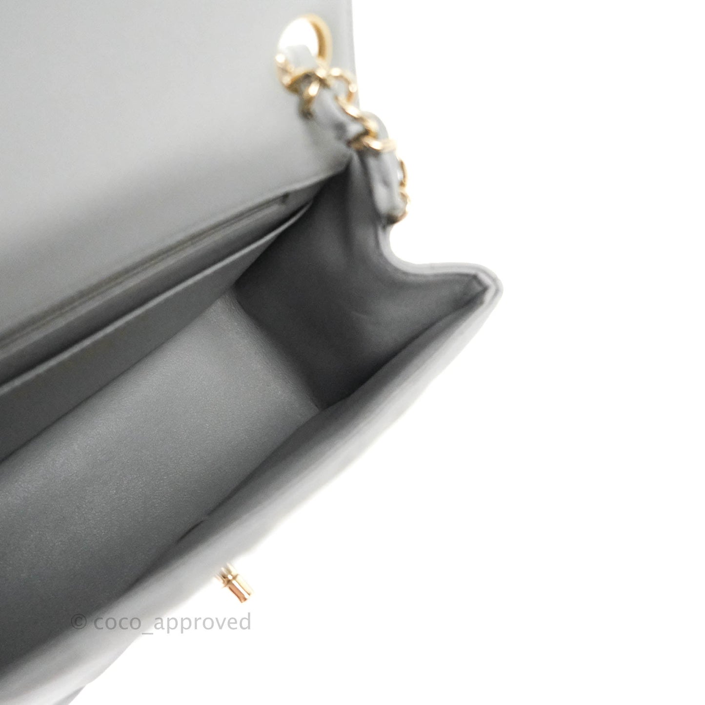 Chanel Mini Square Chevron Grey Lambskin Gold Hardware 20S