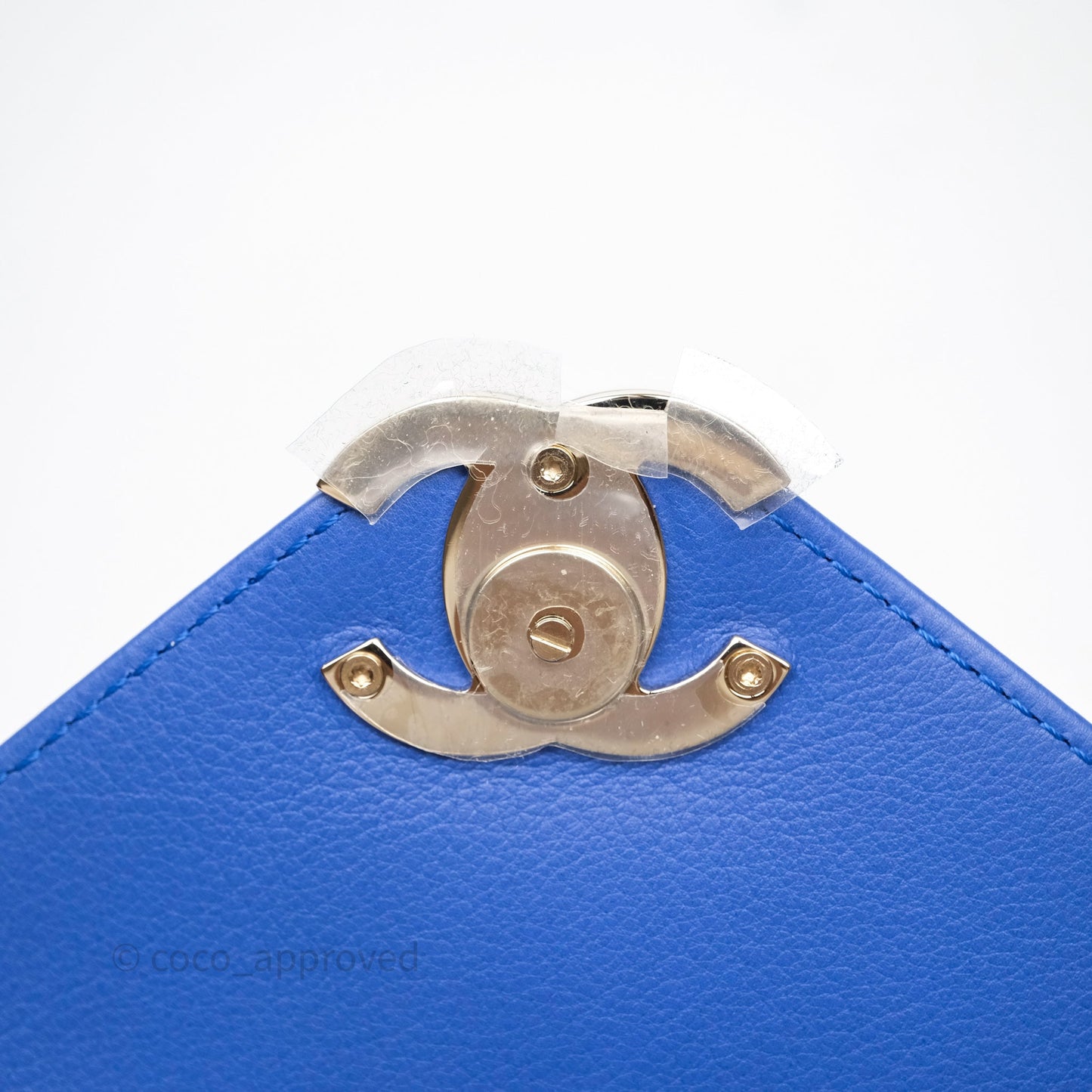 Chanel Chevron Square Envelope Flap Bag Royal Blue Calfskin Gold Hardware 19C