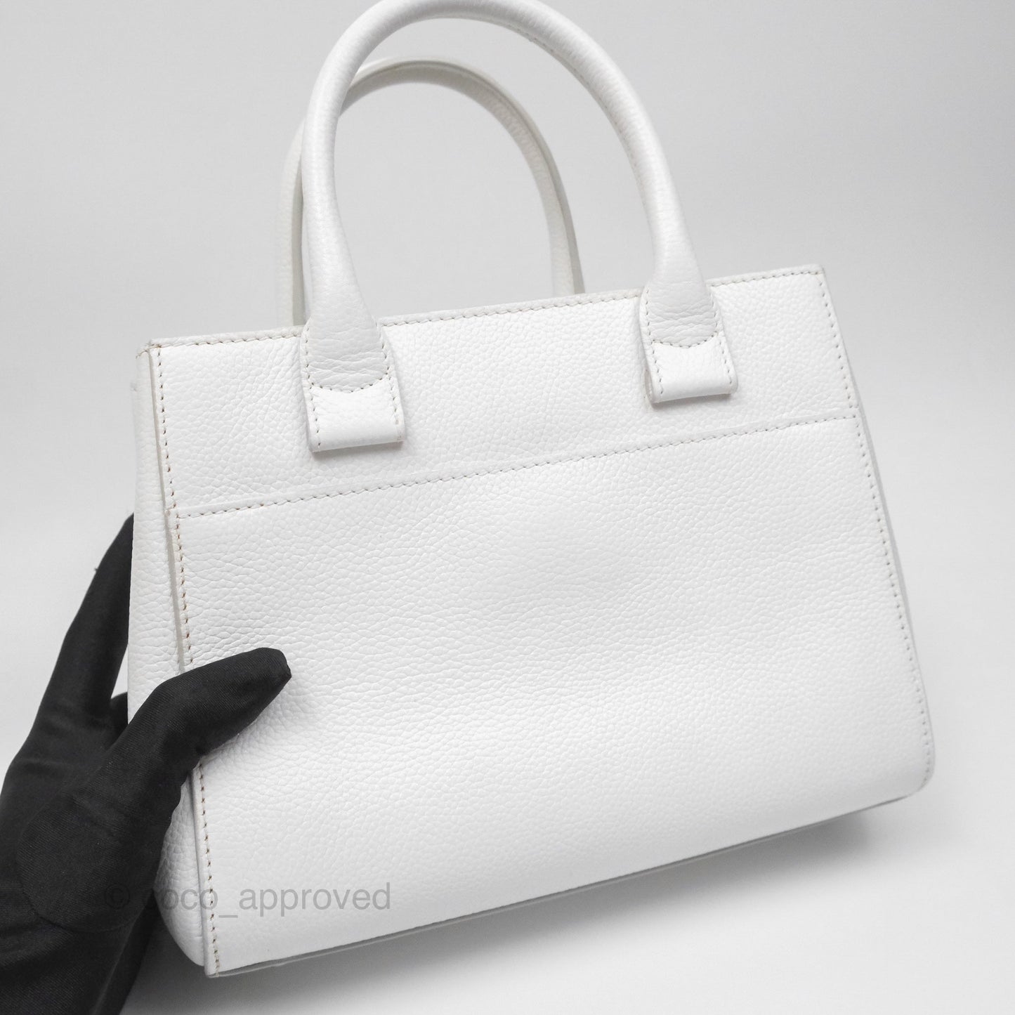 Chanel Mini Neo Executive Shopper Tote White Grained Calfskin Silver Hardware
