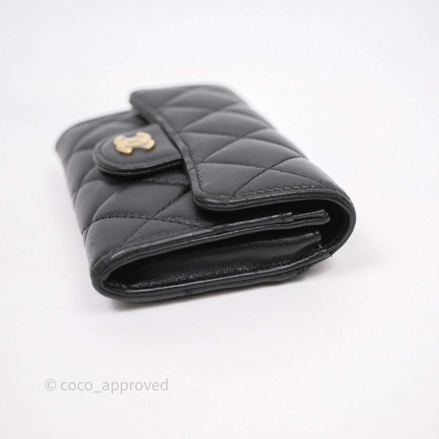 Chanel Quilted Flap Card Holder Black Lambskin Gold Hardware