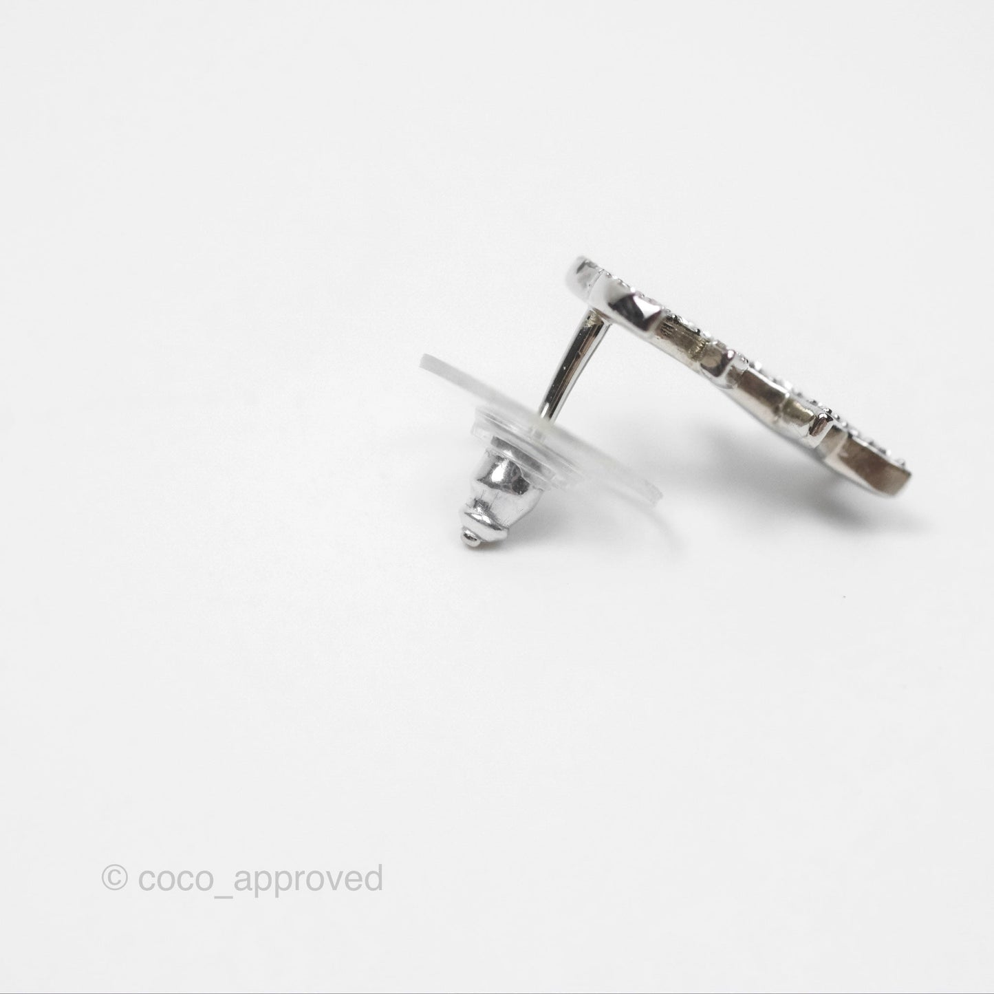Chanel Crystal CC Star Earrings Silver Tone 20P