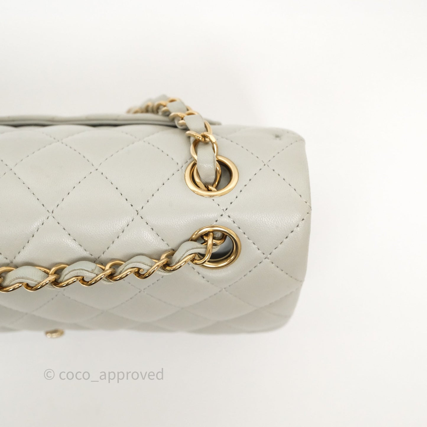 Chanel Small Classic Flap Quilted Grey Lambskin Gold Hardware