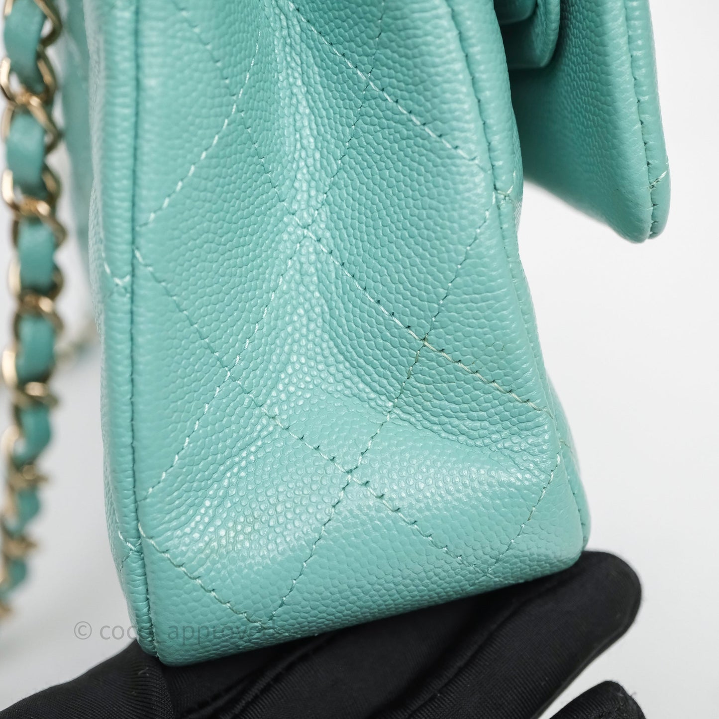 Chanel Classic M/L Medium Flap Quilted Tiffany Green Caviar Gold Hardware