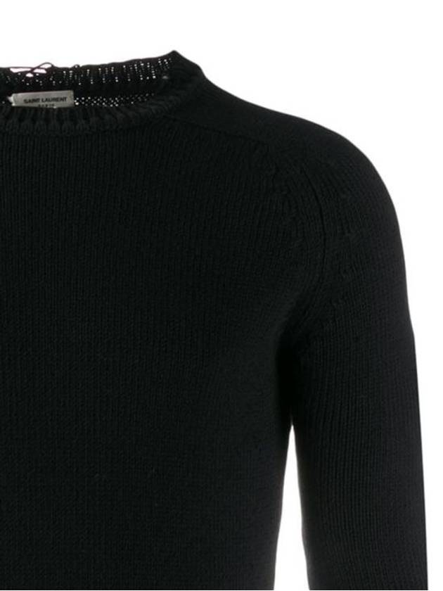 Luxury Saint Laurent Destroyed Cotton Knit Top Black