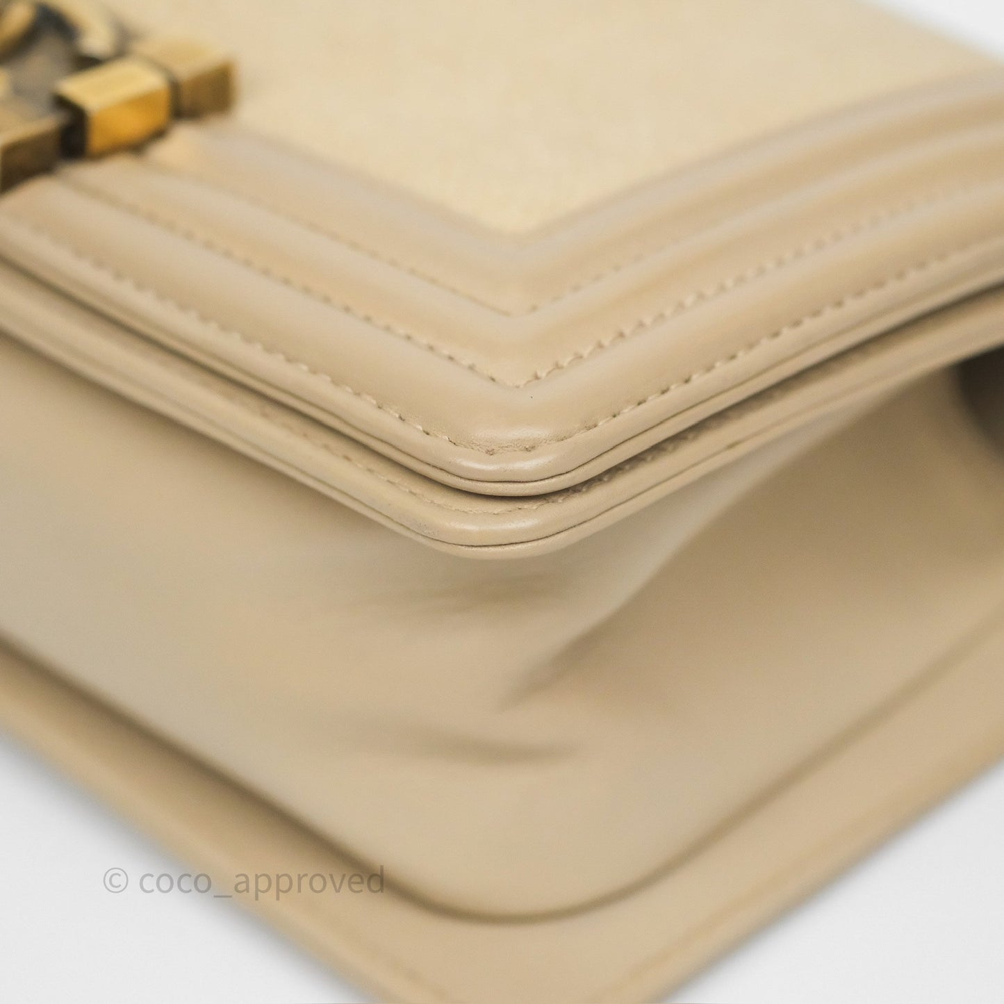 Chanel Small Boy Stingray Beige Antique Gold Hardware