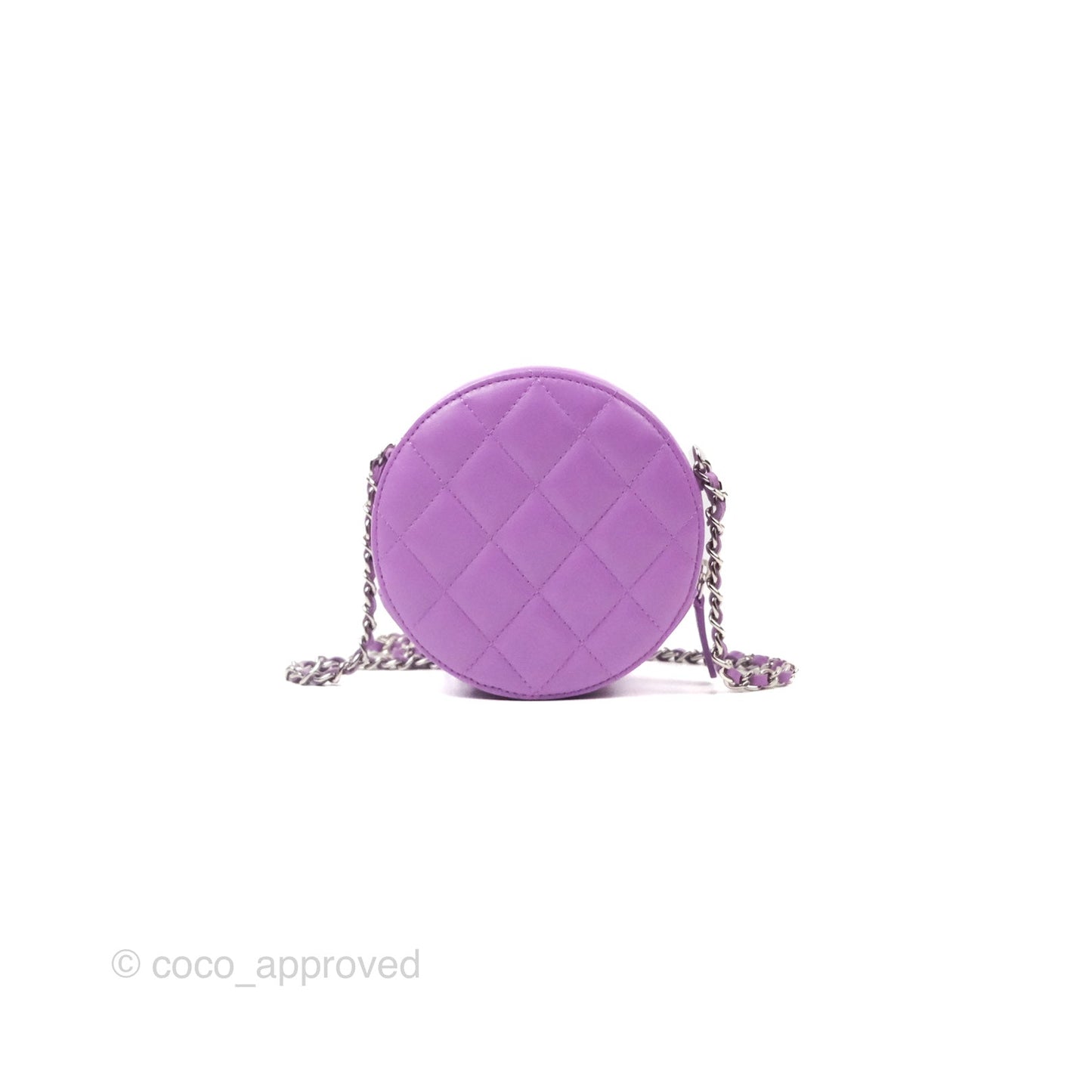Chanel Round Circle Bag Purple Lambskin Silver Hardware