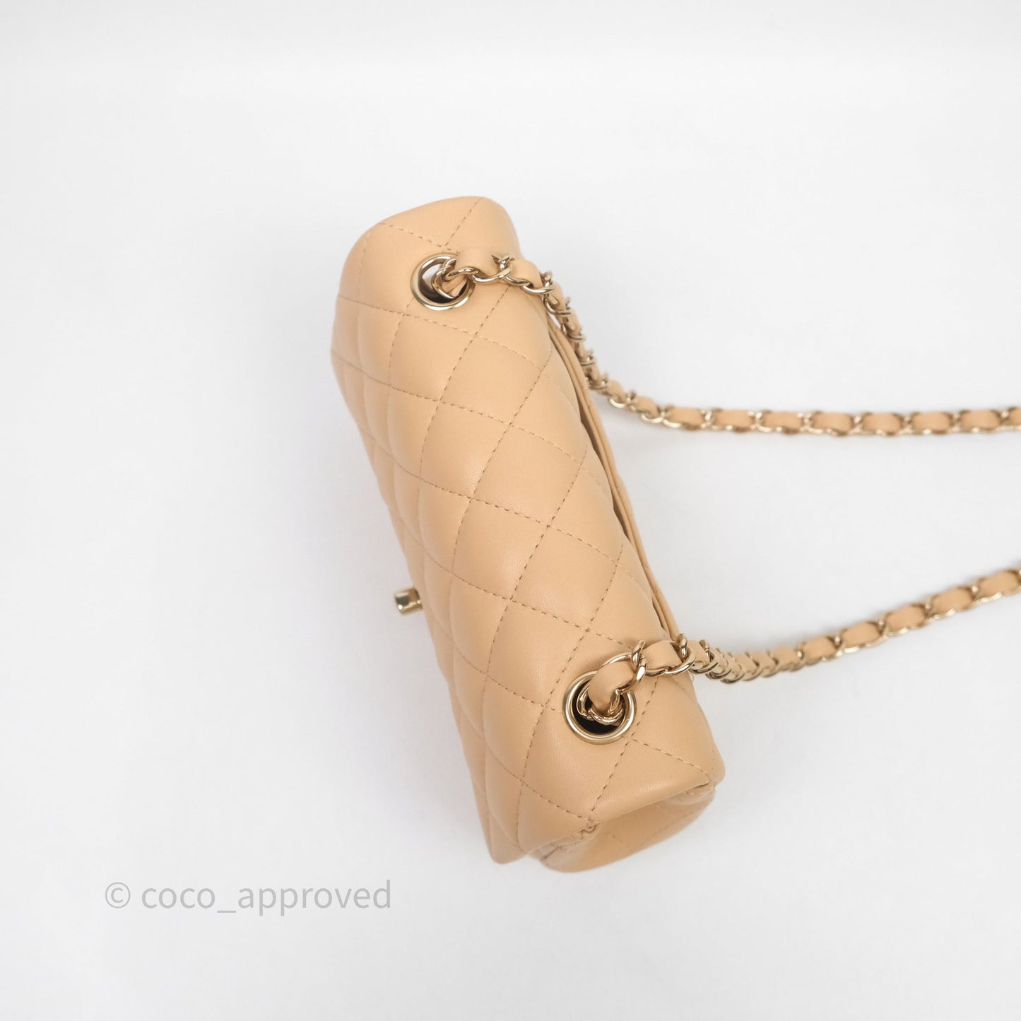 Chanel Mini Rectangular Quilted Beige Lambskin Light Gold Hardware