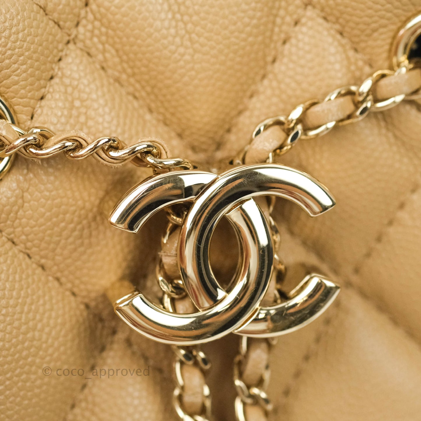 Chanel Caviar Quilted Rolled Up Bucket Drawstring Bag Beige Gold Hardware 19B