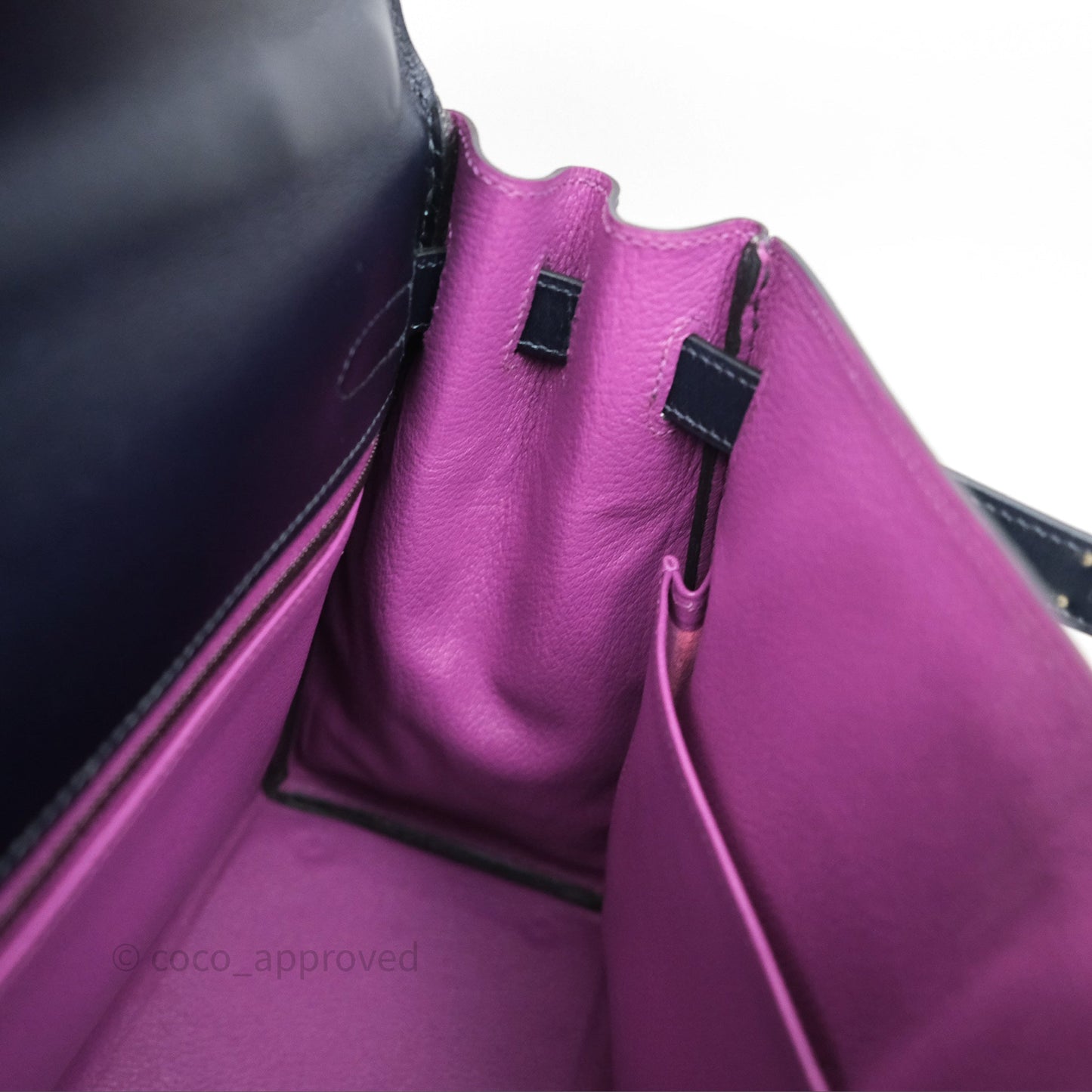 Hermès Vintage Kelly 32 Retourn Navy/Purple Box Leather Palladium Hardware