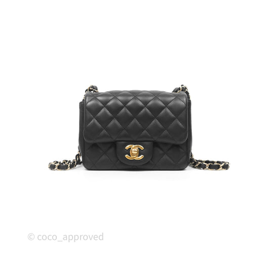 Chanel Mini Square Quilted Black Lambskin Gold Hardware