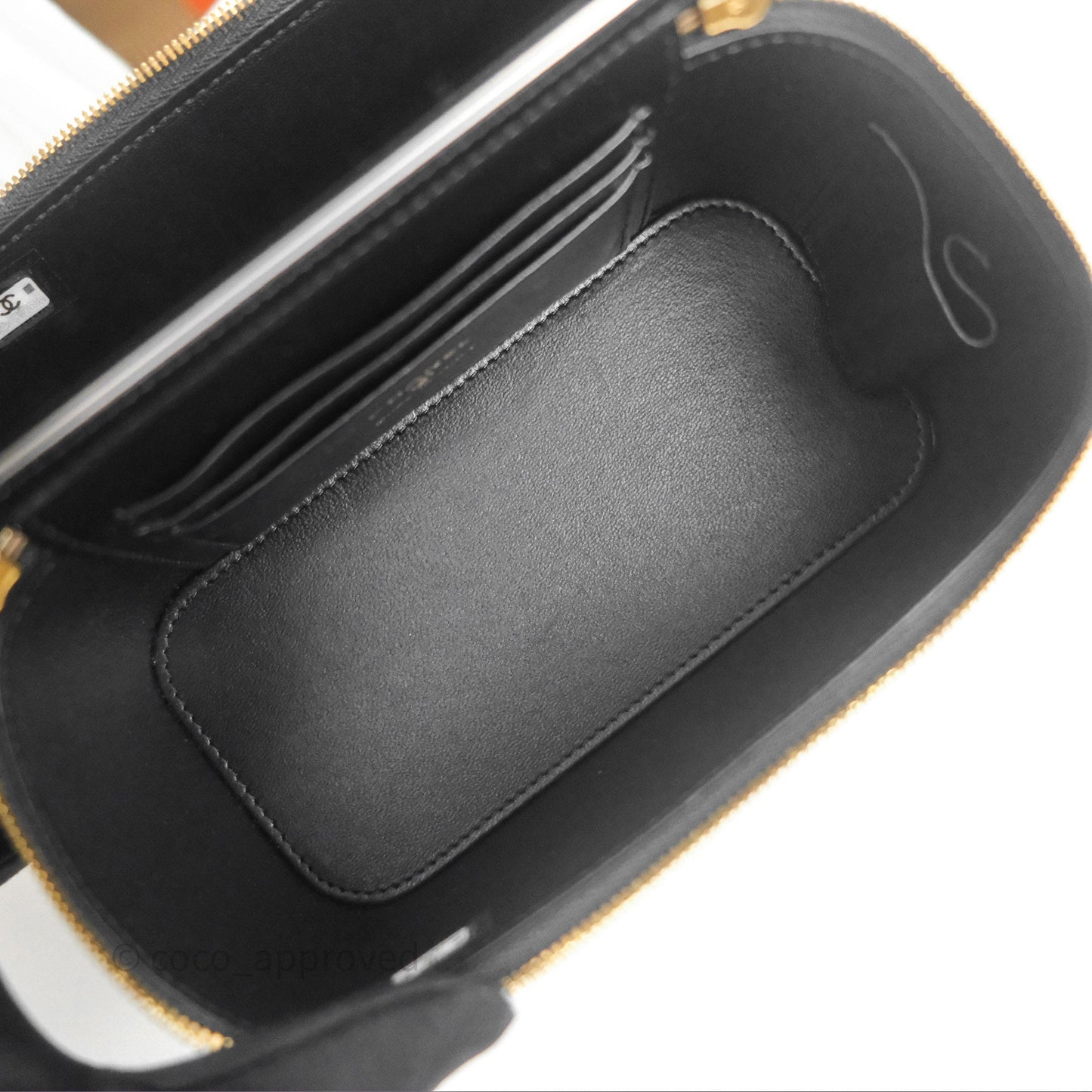 Chanel Vanity with COCO Heart Chain Black Lambskin Aged Gold Hardware