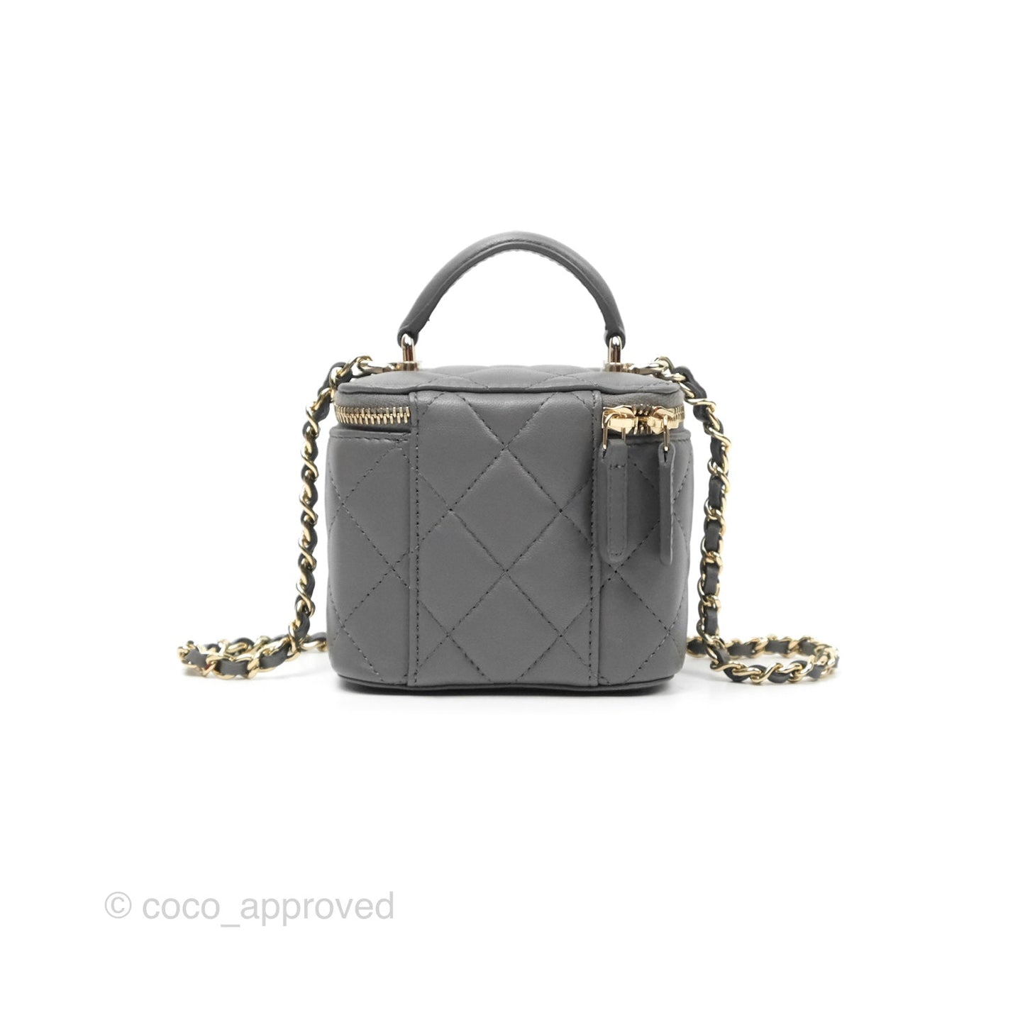 Chanel Mini Top Handle Vanity With Chain Grey Lambskin Gold Hardware
