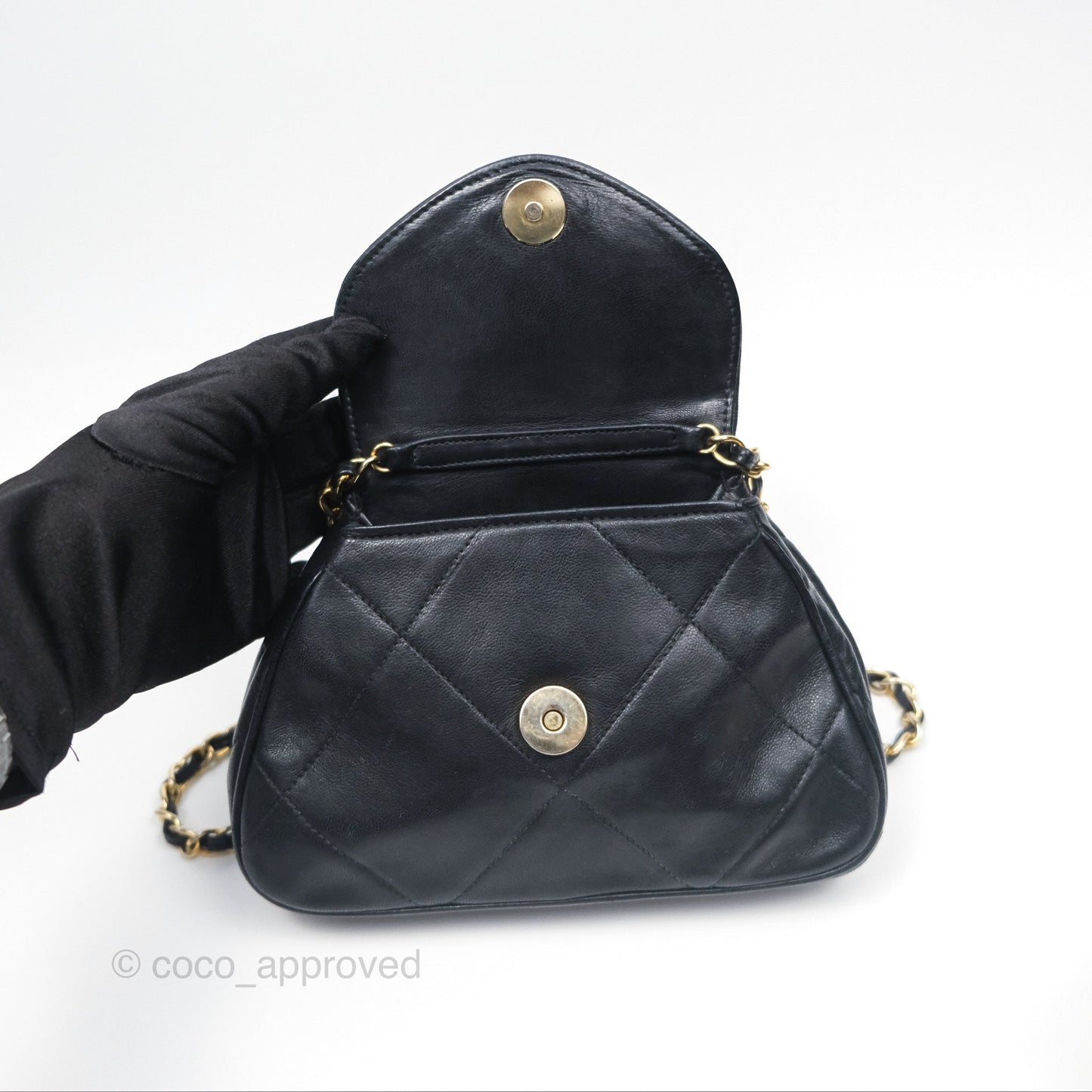 Chanel Vintage Mini Clutch with Chain Black Lambskin Gold Hardware