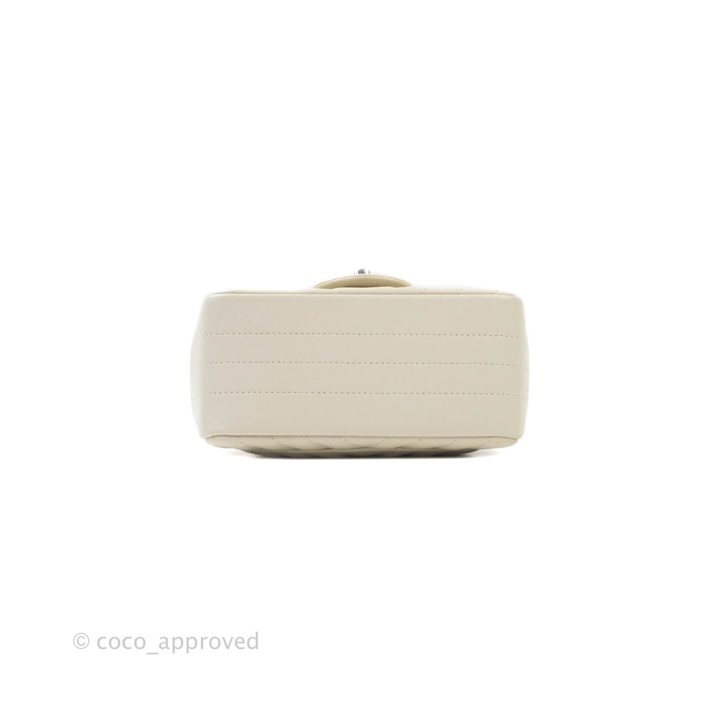 Chanel Mini Square Chevron Ivory Cream Lambskin Silver Hardware