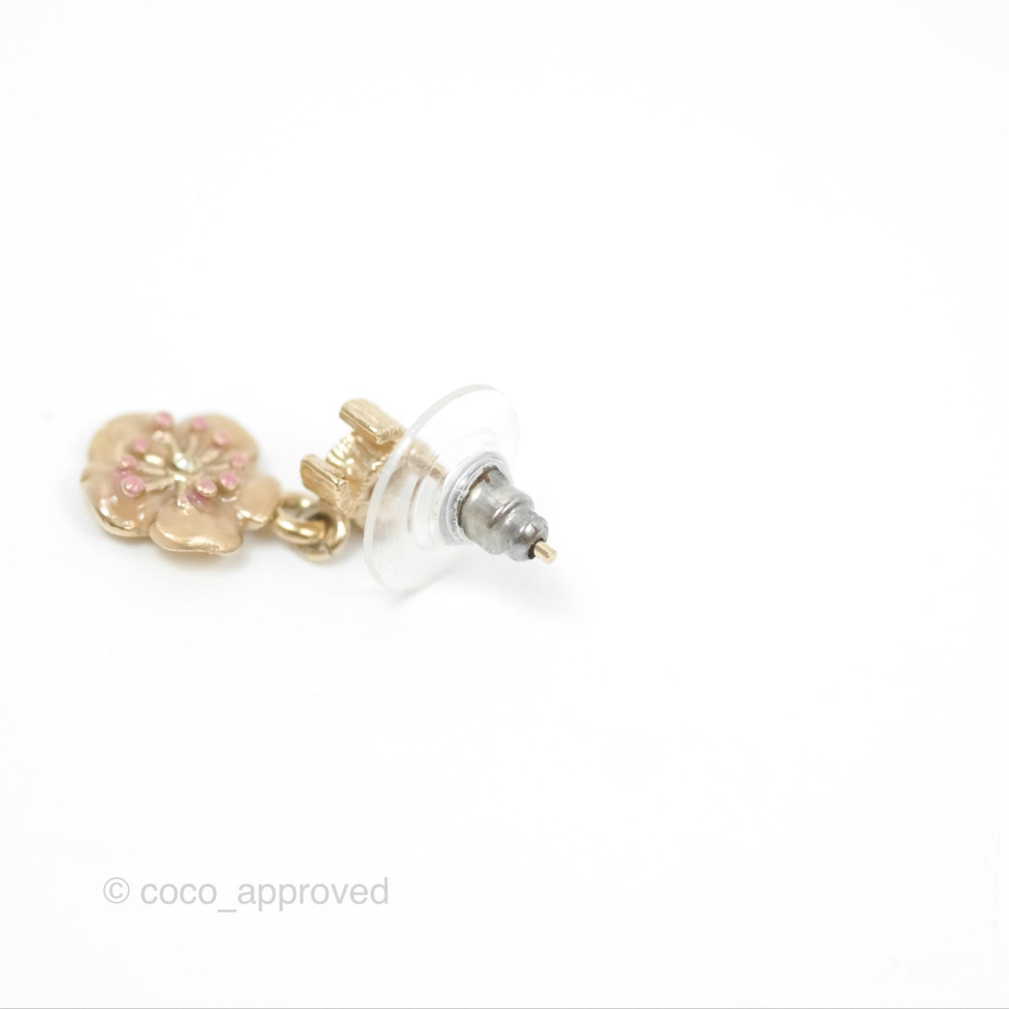 Chanel CC Camellia Drop Earrings Gold Tone 13C
