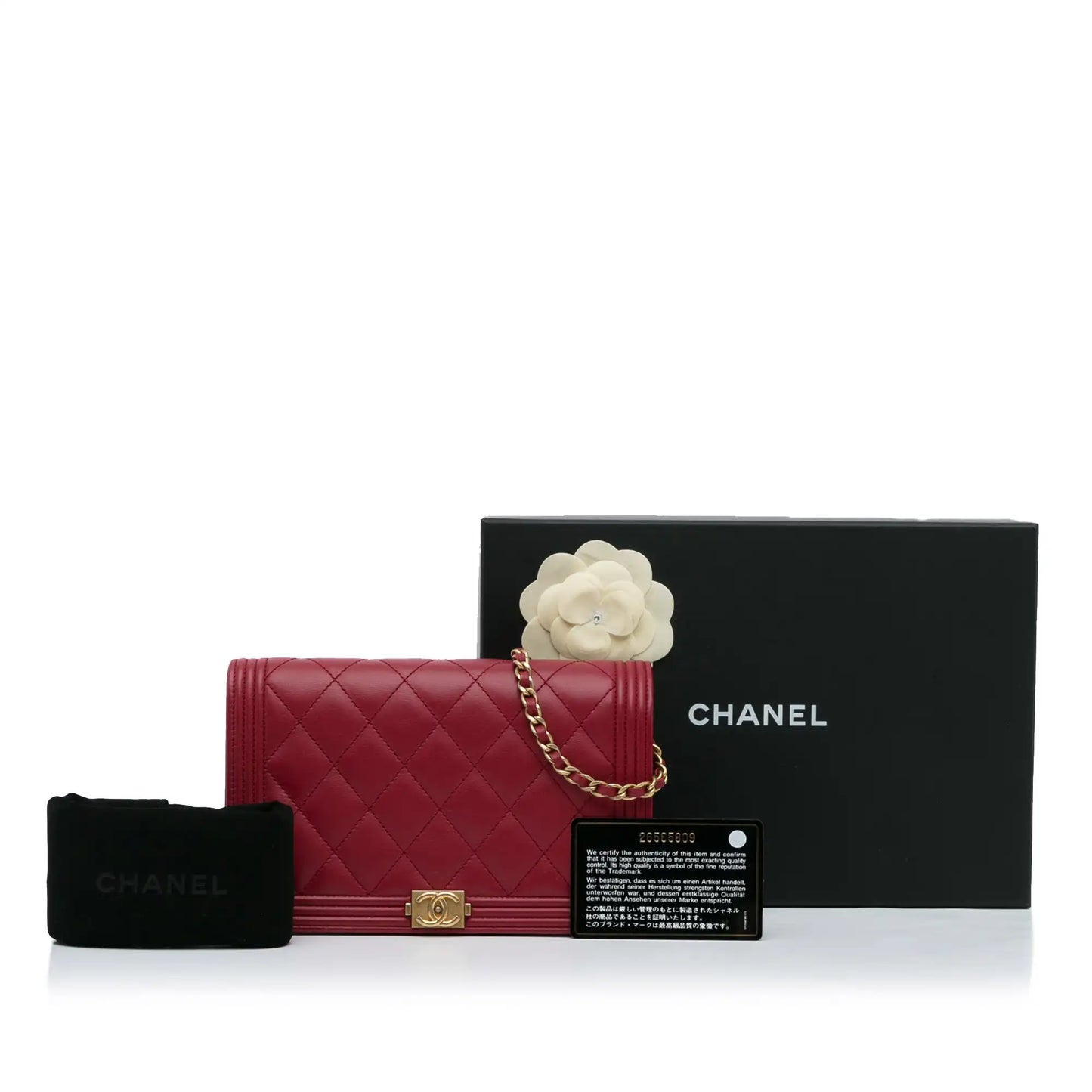Luxury Chanel Boy Wallet on Chain Red Lambskin Gold
