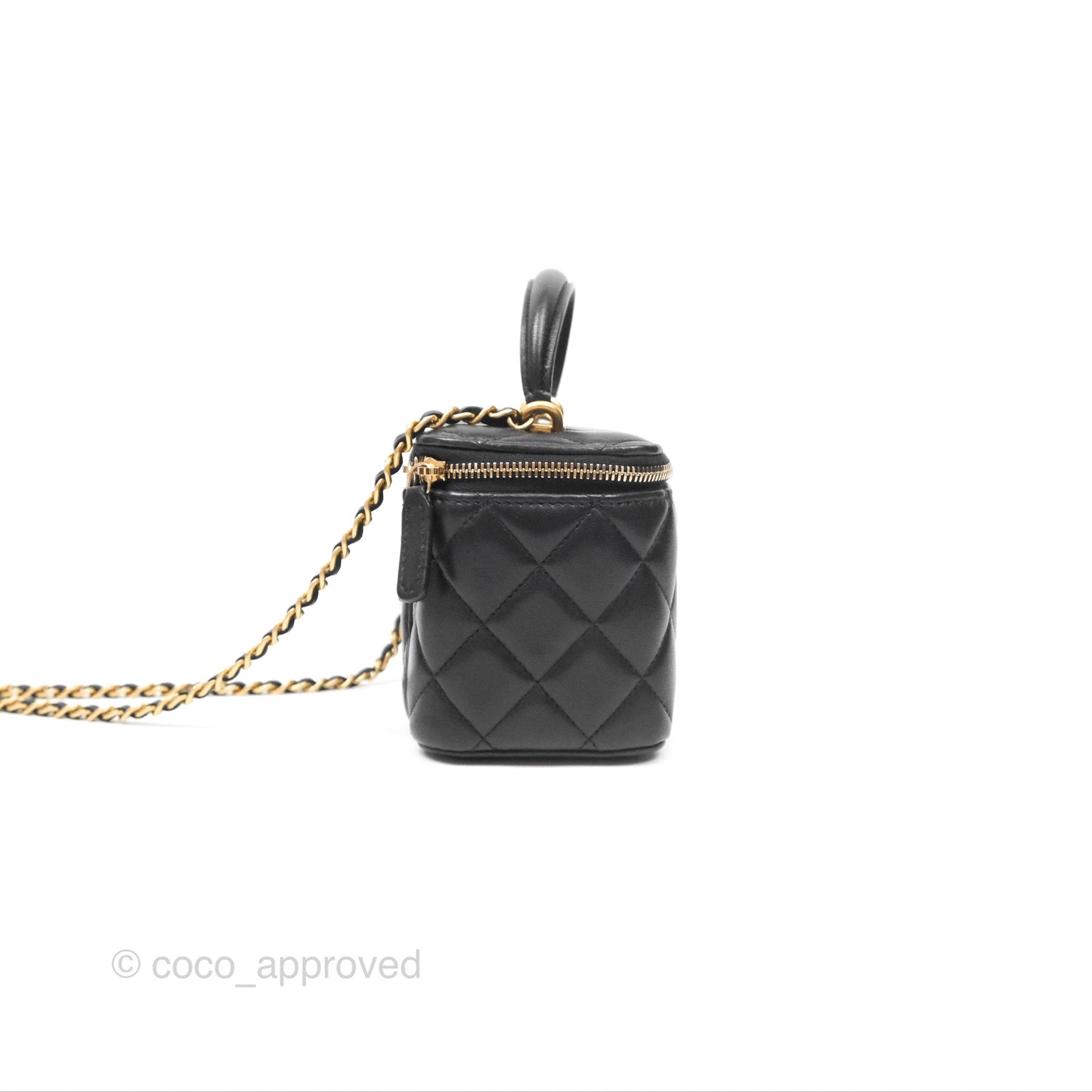 Chanel Vanity Rectangular Top Handle Black Lambskin Aged Gold Hardware