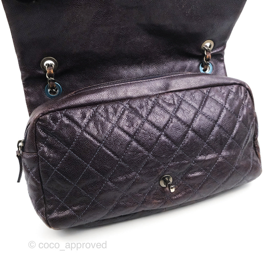 Chanel Jumbo Easy Flap Bag Caviar Dark Purple Ruthenium Hardware