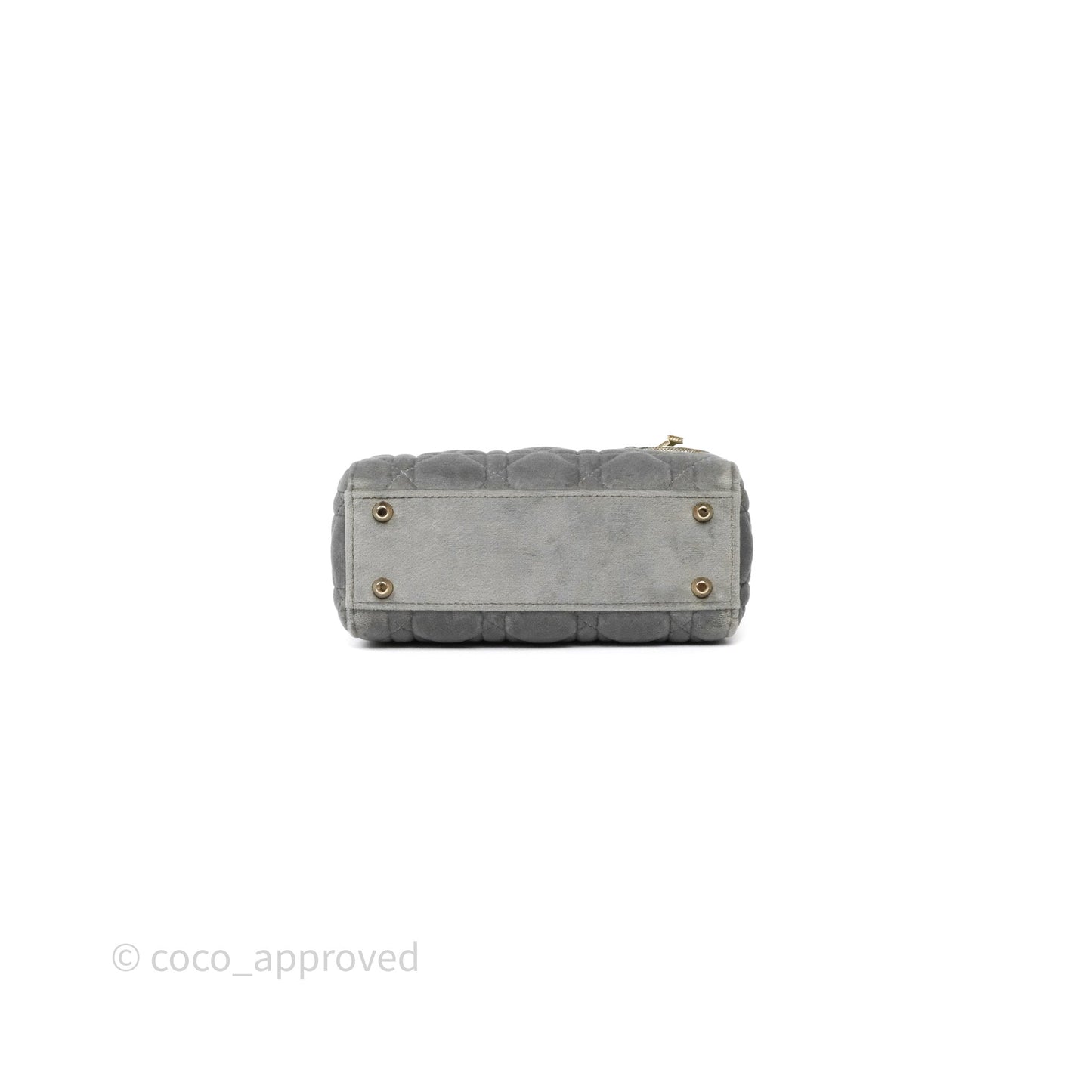 Dior Mini Lady Dior Grey Velvet Cannage Crystal Charms Gold Hardware