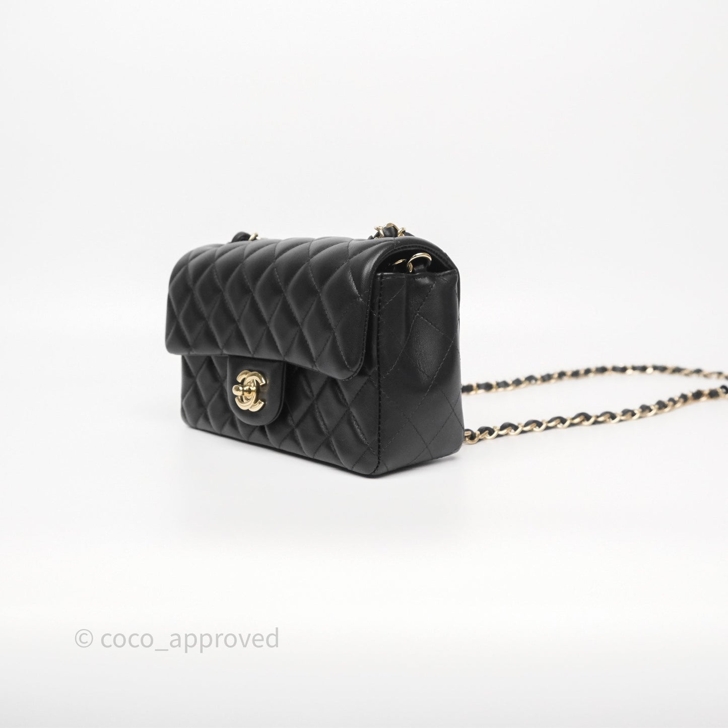 Chanel Mini Rectangular Quilted Black Lambskin Gold Hardware