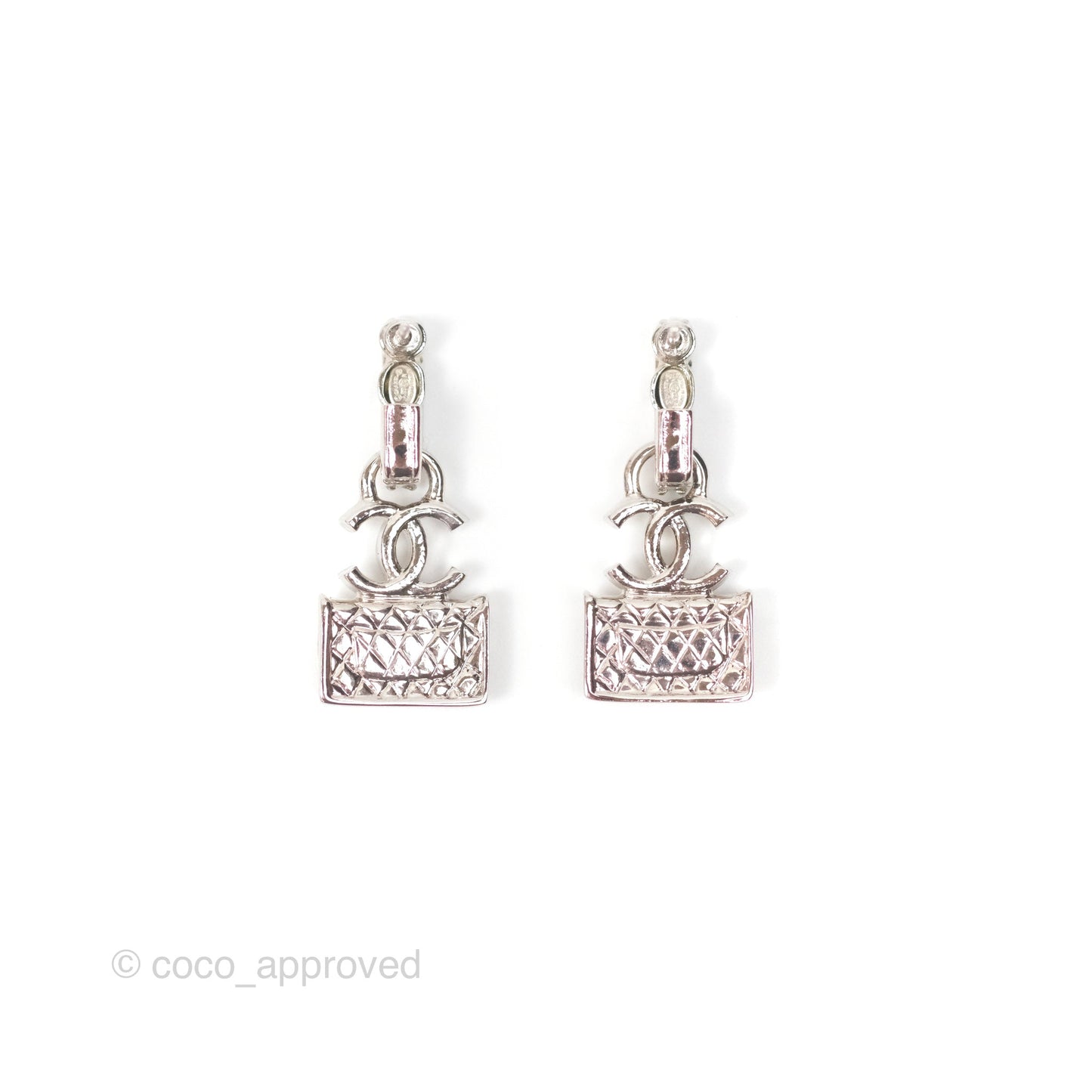 Chanel Crystal CC Flap Bag Drop Earrings Silver Tone 23K