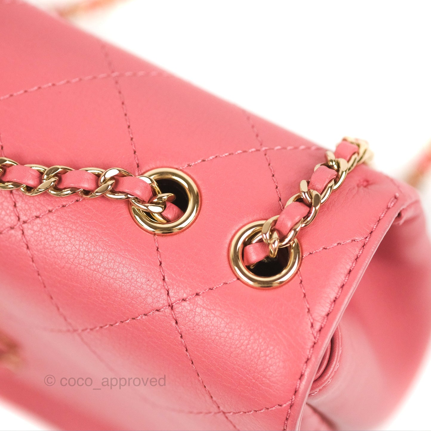Chanel Small Flat Quilt Round Flap Bag Pink Calfskin Gold Hardware