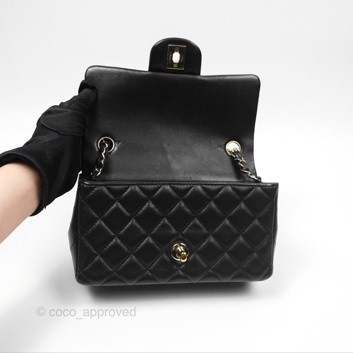 Chanel Quilted Mini Rectangular Flap Black Lambskin Gold Hardware