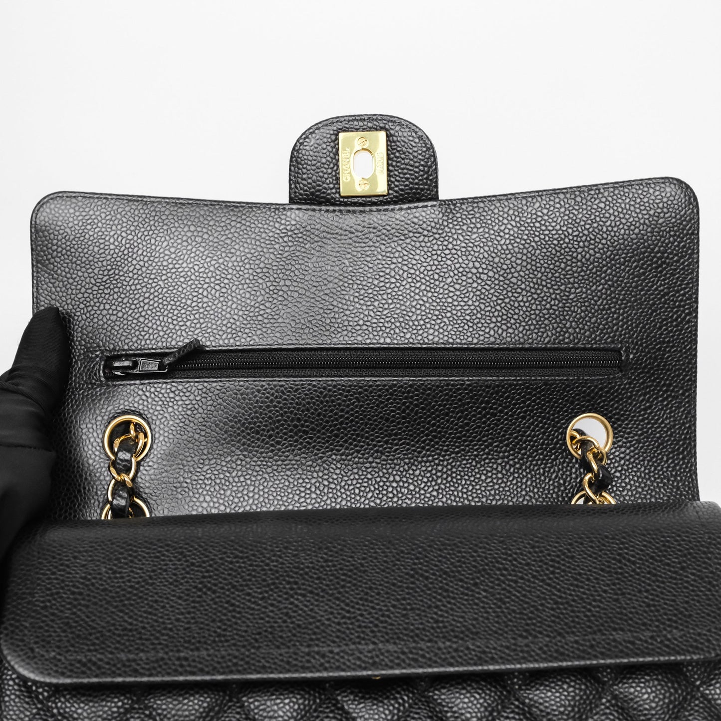 Chanel Classic M/L Medium Flap Quilted Black Caviar Gold Hardware
