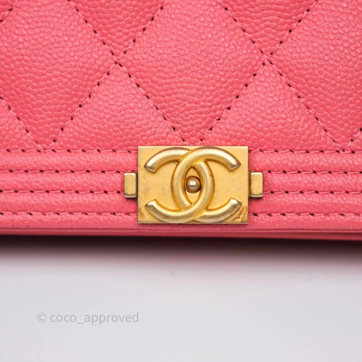 Chanel Boy Wallet on Chain WOC Quilted Dark Pink Caviar Aged Gold Hardware