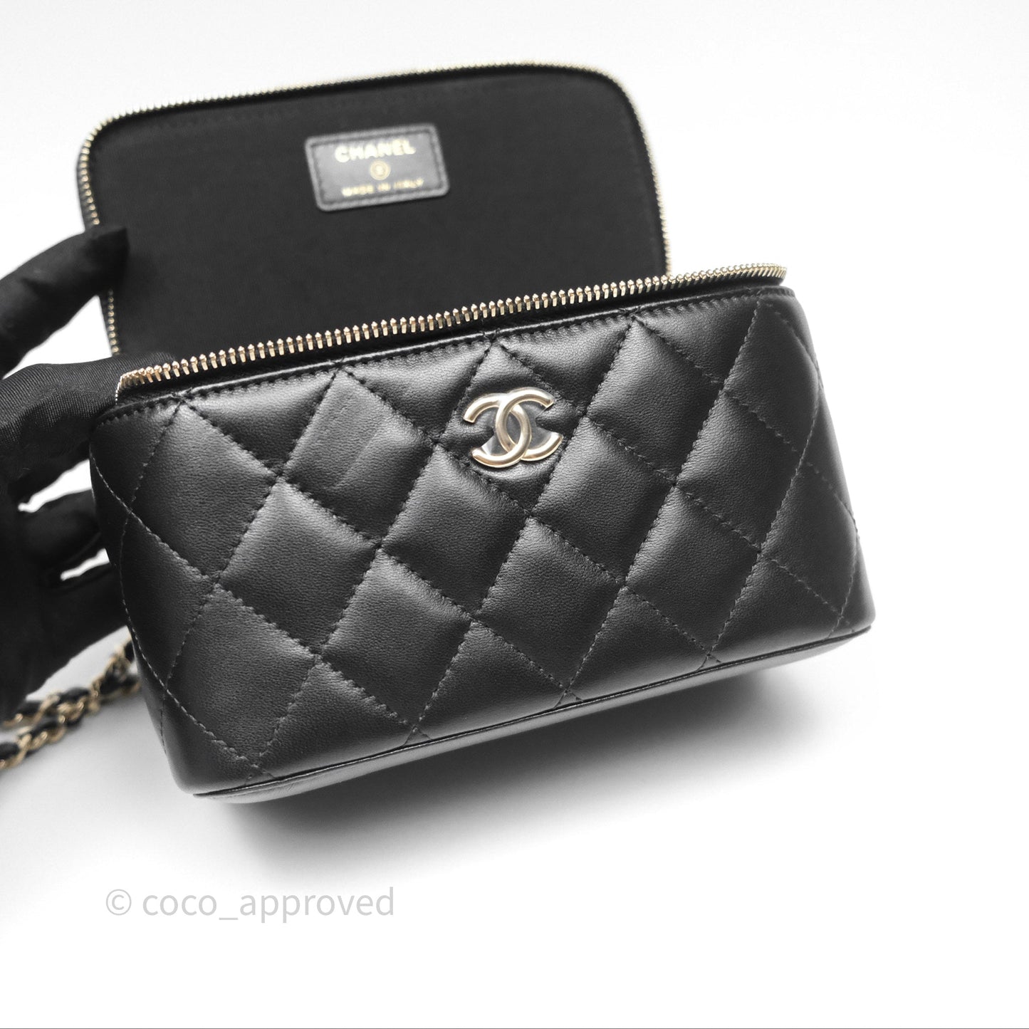 Chanel Vanity Rectangular Top Handle Black Lambskin Gold Hardware