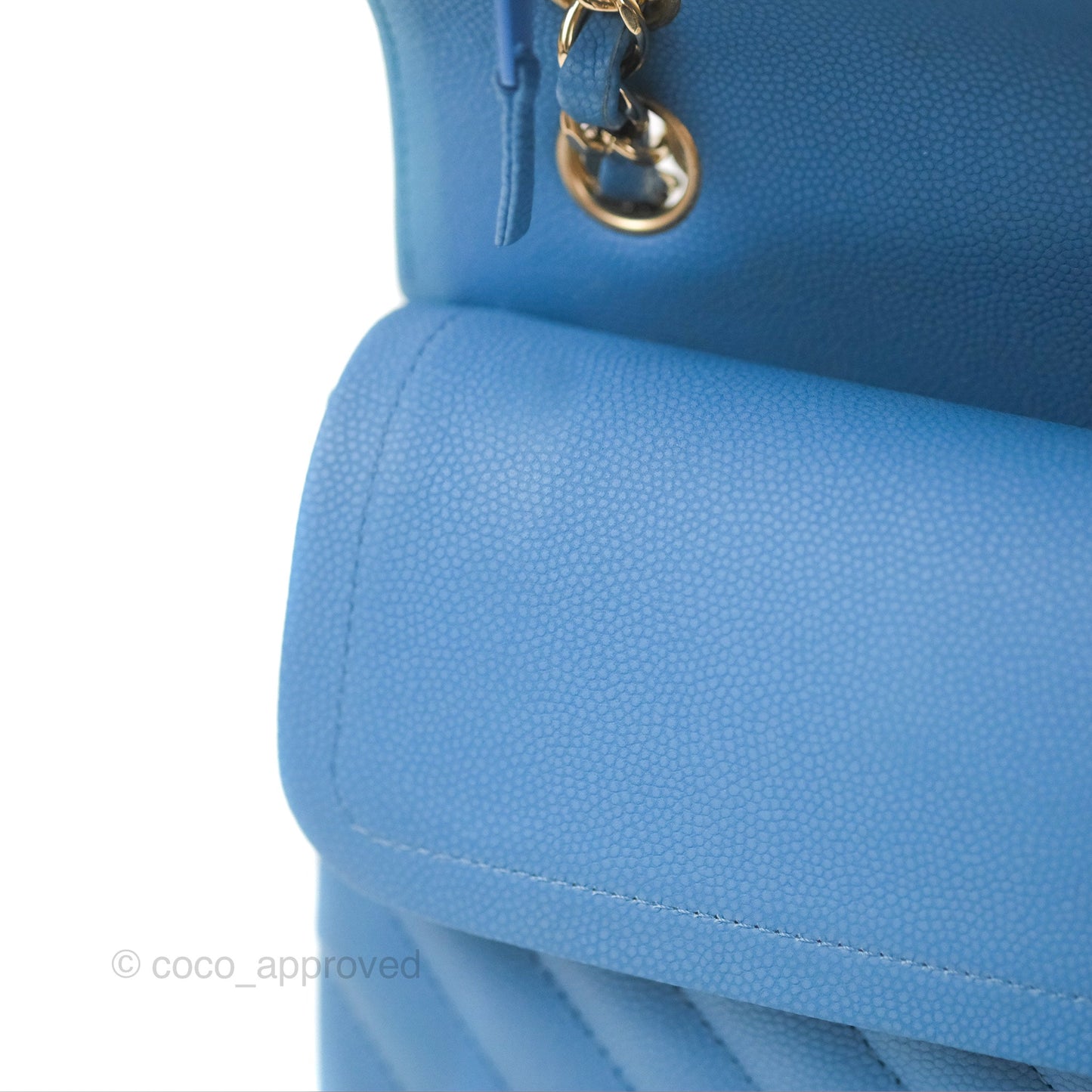 Chanel Small Classic Flap Chevron Blue Caviar Gold Hardware