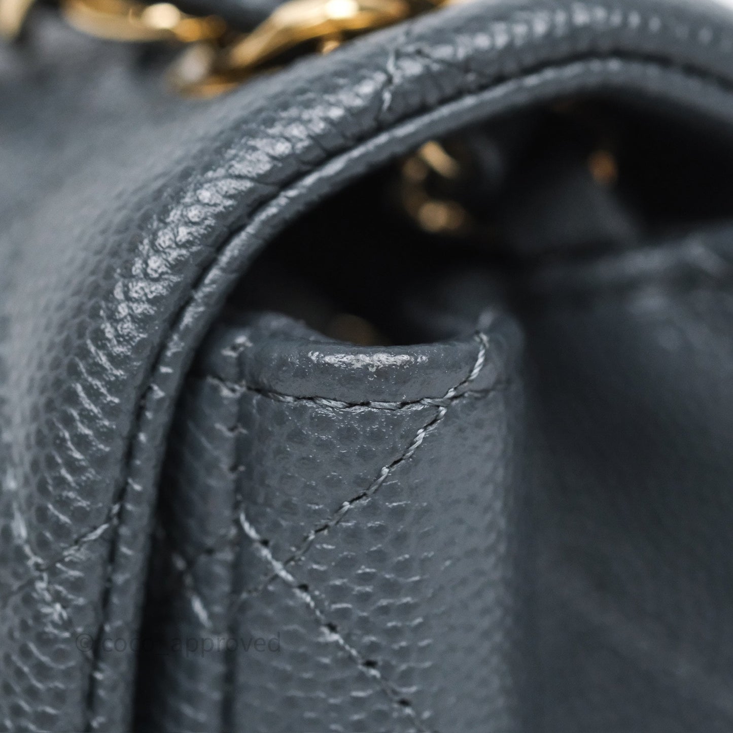 Chanel Mini Square Flap Quilted Dark Grey Blue Caviar Gold Hardware