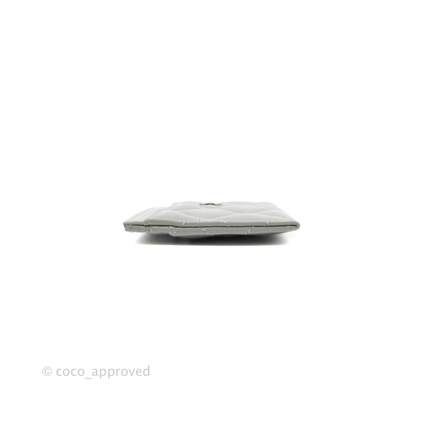 Chanel Classic Flat Card Holder Grey Lambskin Silver Hardware