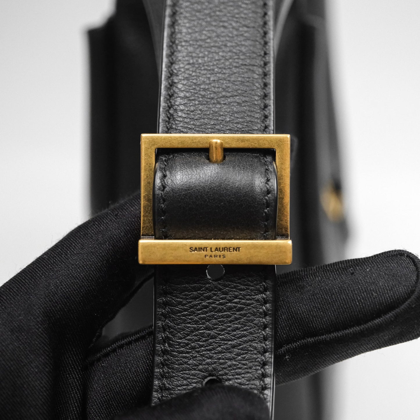 Saint Laurent LE 5 à 7 Supple Small Black Grained Leather Gold Hardware